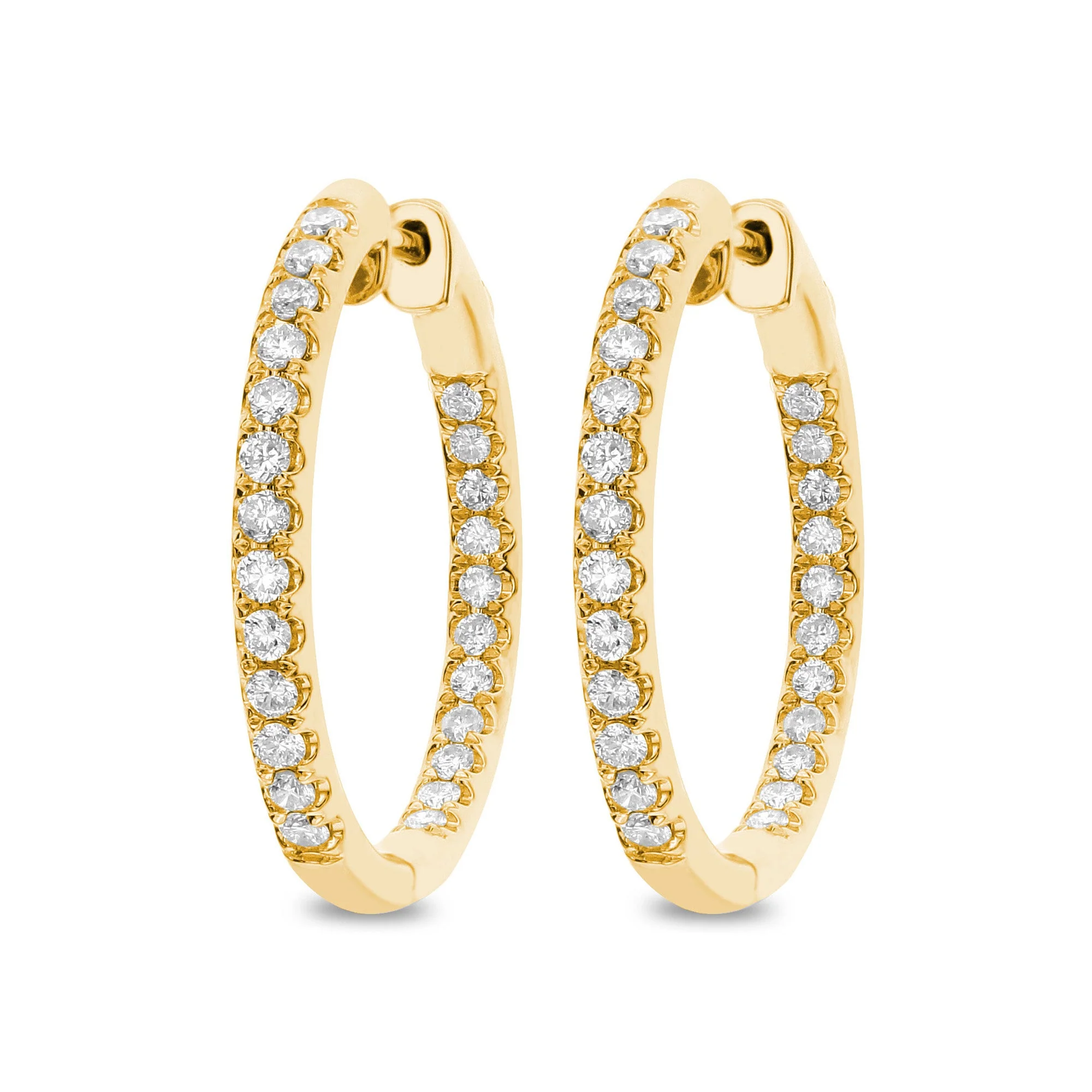 King Jewelers 1 Carat Diamond Hoop Earrings 18K Yellow Gold