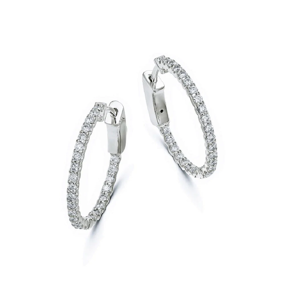 King Jewelers 14K White Gold 0.54ct Inside Outside Diamond Hoops
