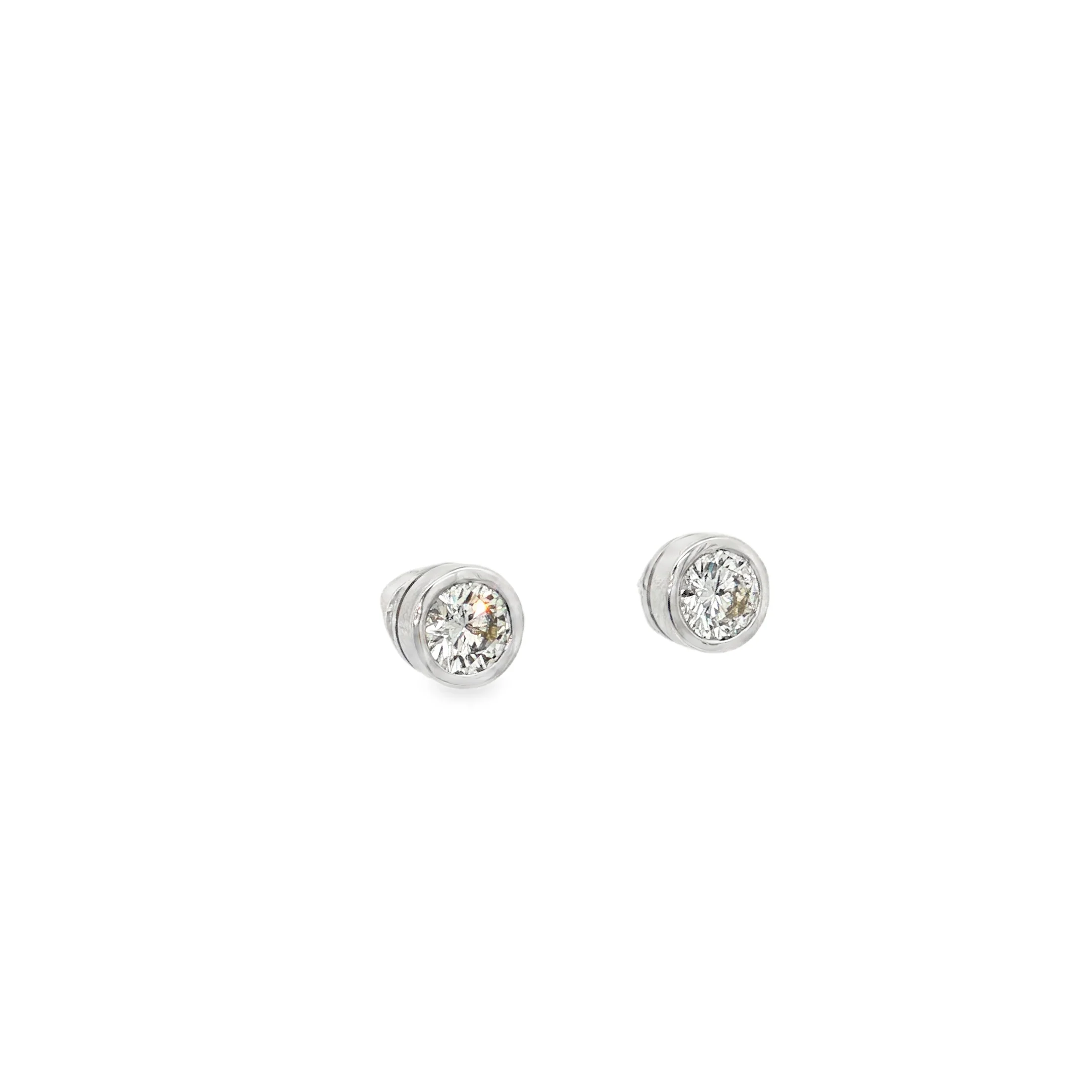 King Jewelers 14K White Gold 1.02ct Bezel Diamond Stud Earrings - Image 2