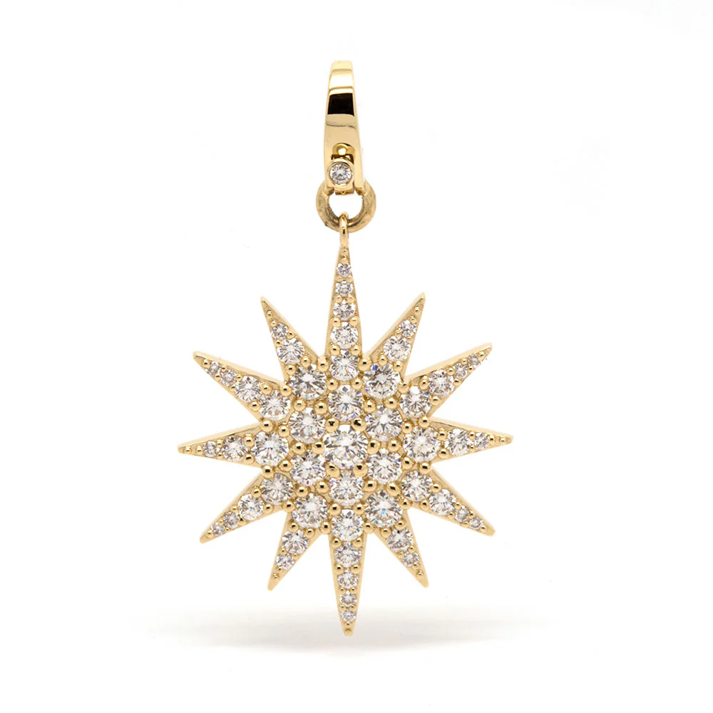 King Jewelers 14K Yellow Gold Diamond Starburst Pendant