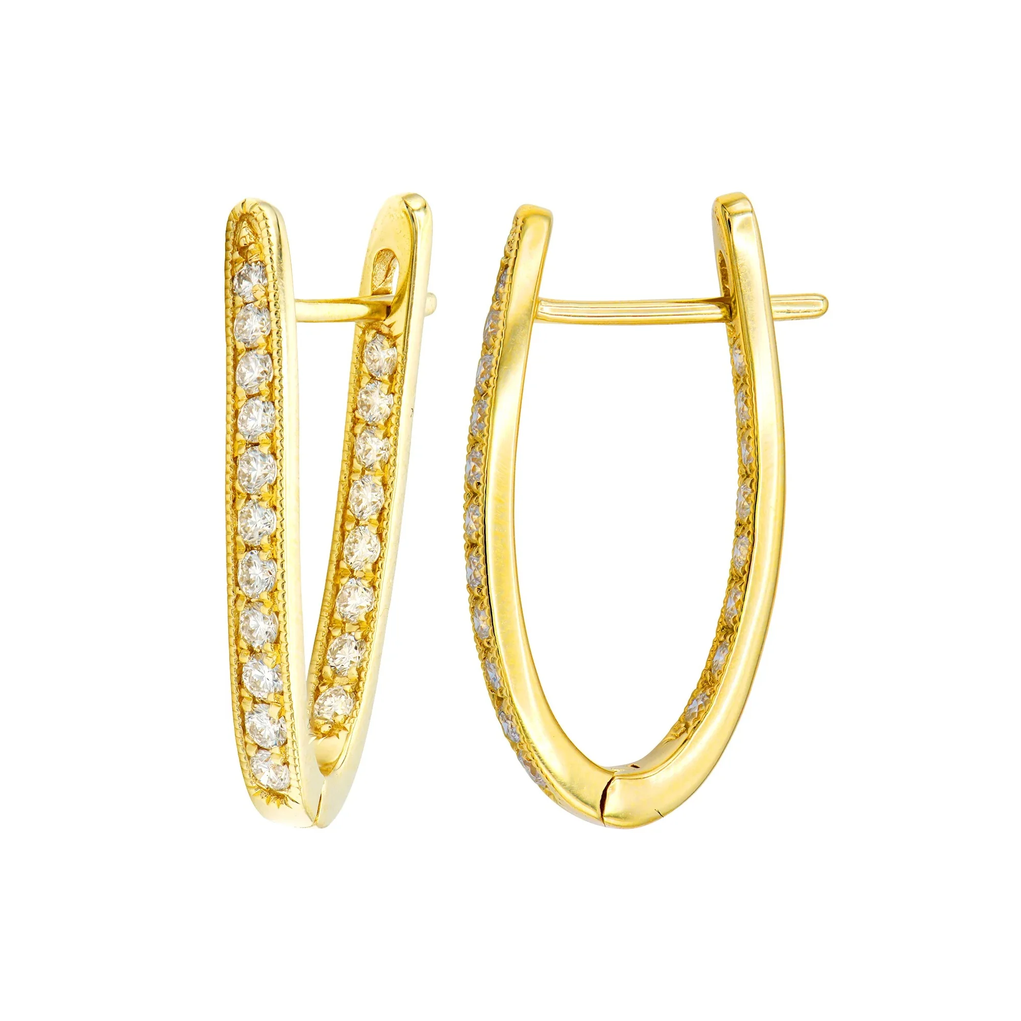 King Jewelers 14K Yellow Gold Elongated 0.65ct Diamond Hoop Earrings