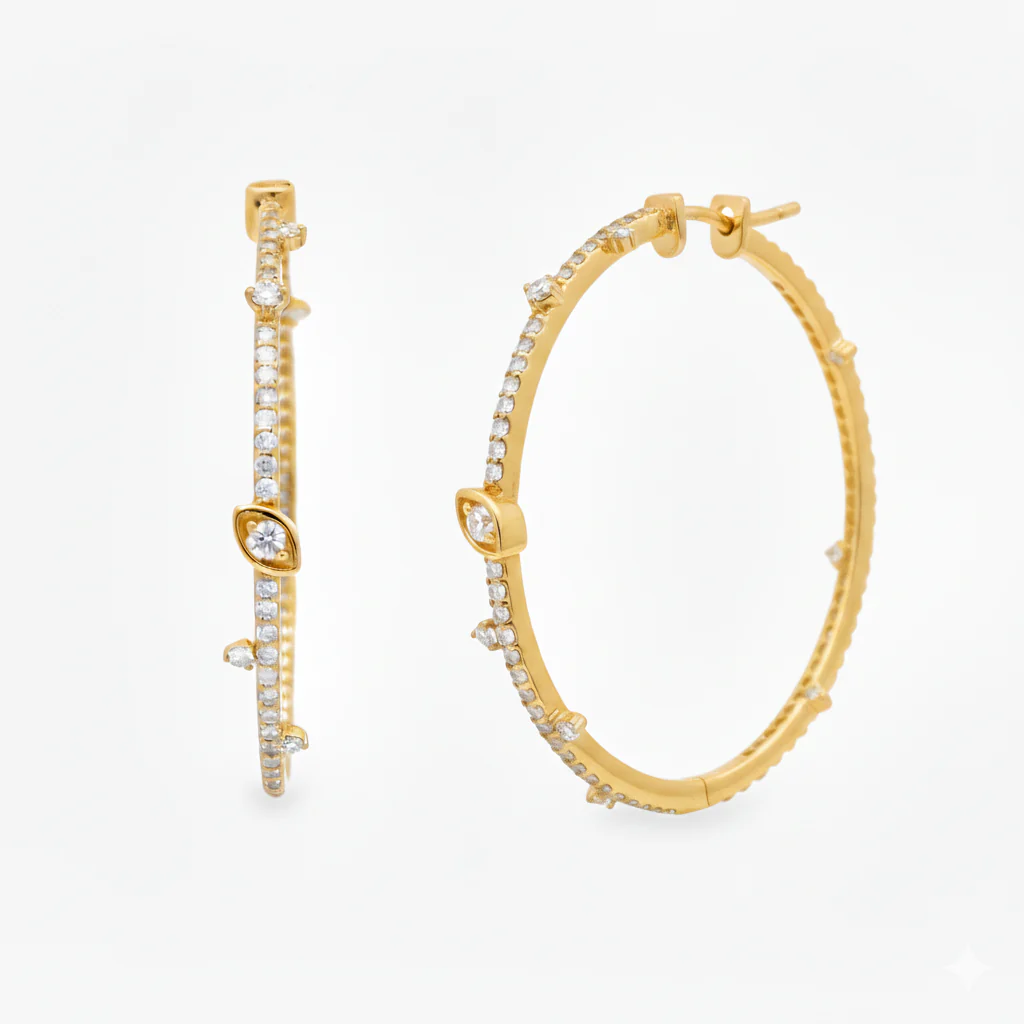 King Jewelers 14K Yellow Gold Hoop Earrings With 2.46 CTW Diamonds - Image 2