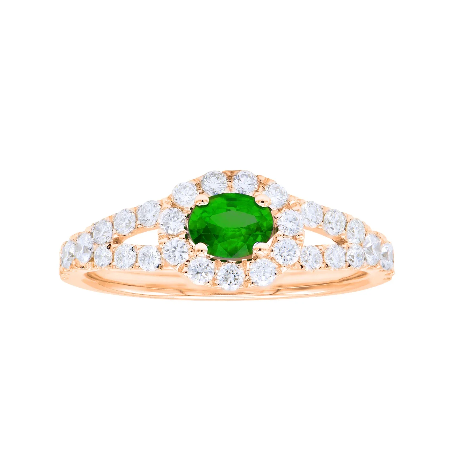 King Jewelers 14K Yellow Gold Oval Emerald and Diamond Halo Ring
