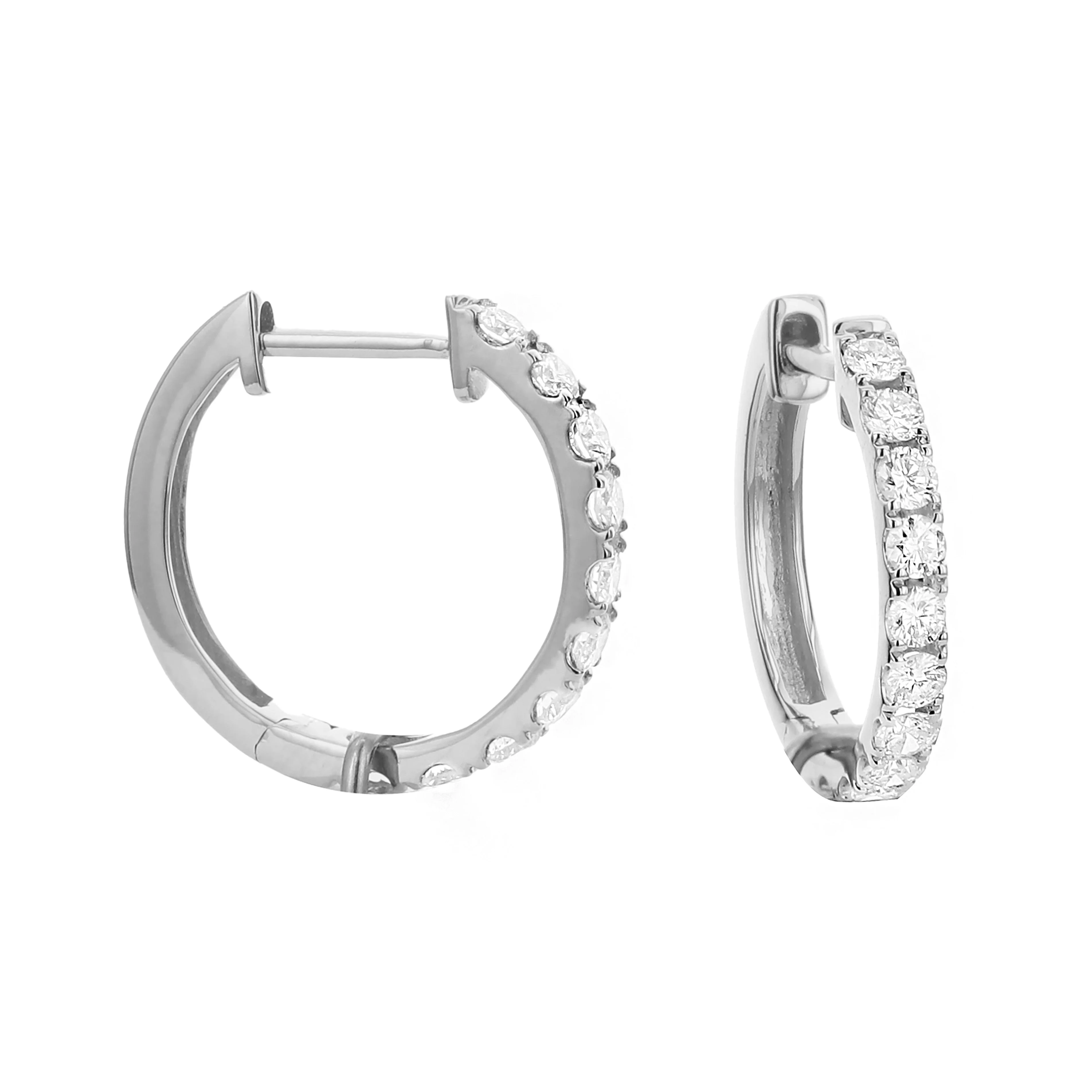 King Jewelers 18K White Gold 0.50ct Diamond Hoop Earrings