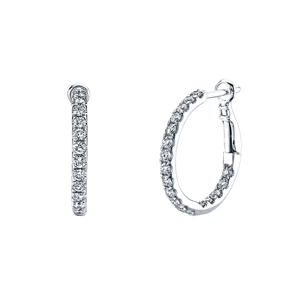 King Jewelers 18K White Gold 1.04ct Inside Out Diamond Hoop Earrings