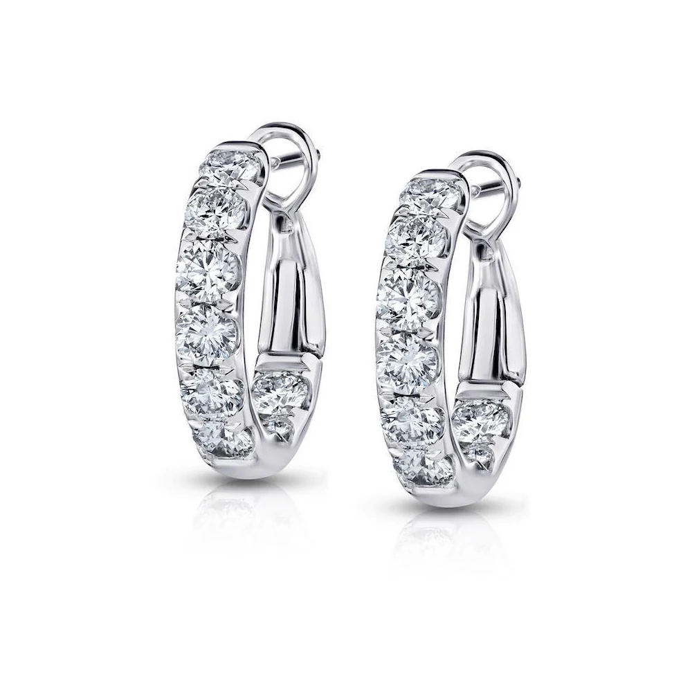 King Jewelers 18K White Gold 1.40ct Inside Out Diamond Hoop Earrings