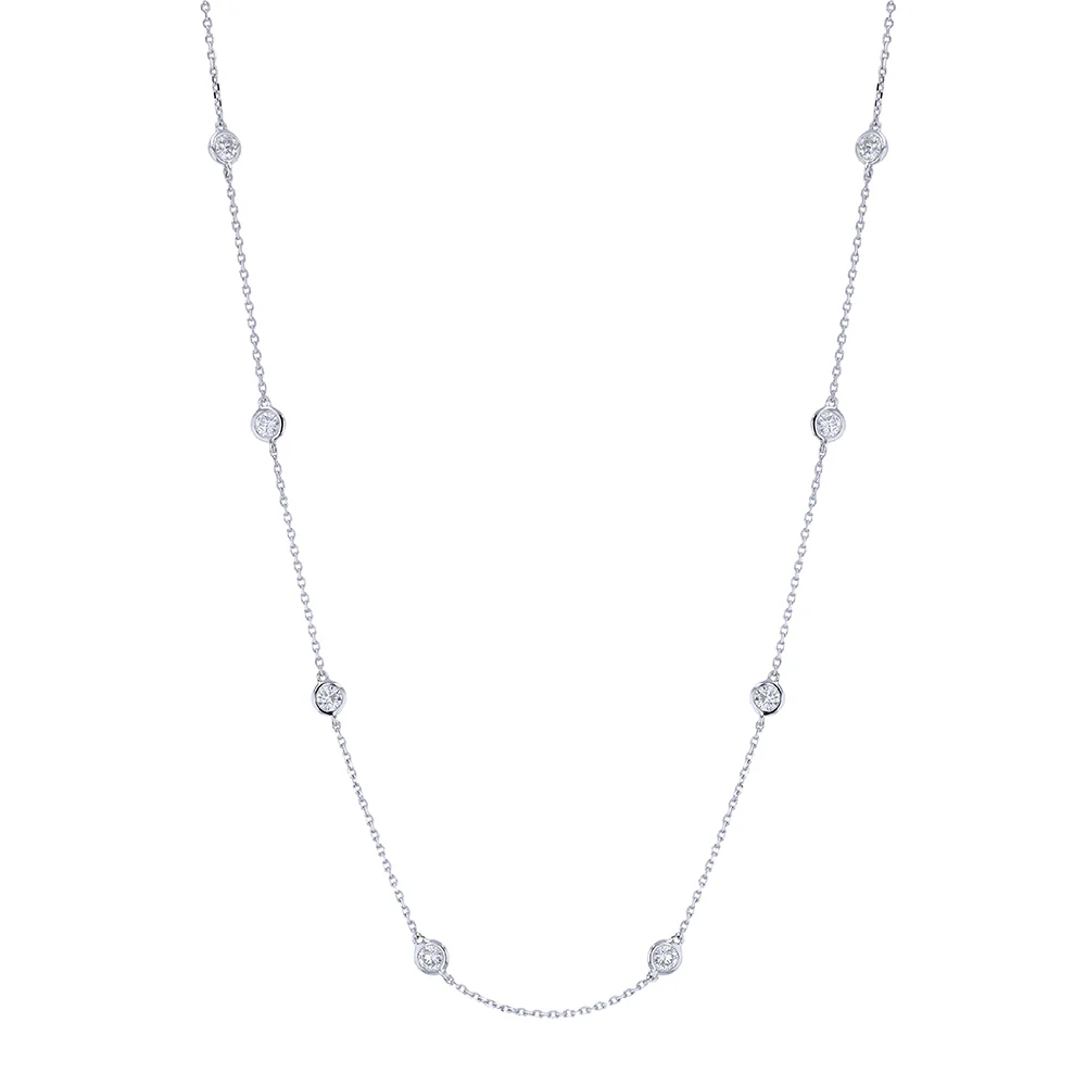 King Jewelers 18K White Gold 1.70ct Diamond Station Necklace