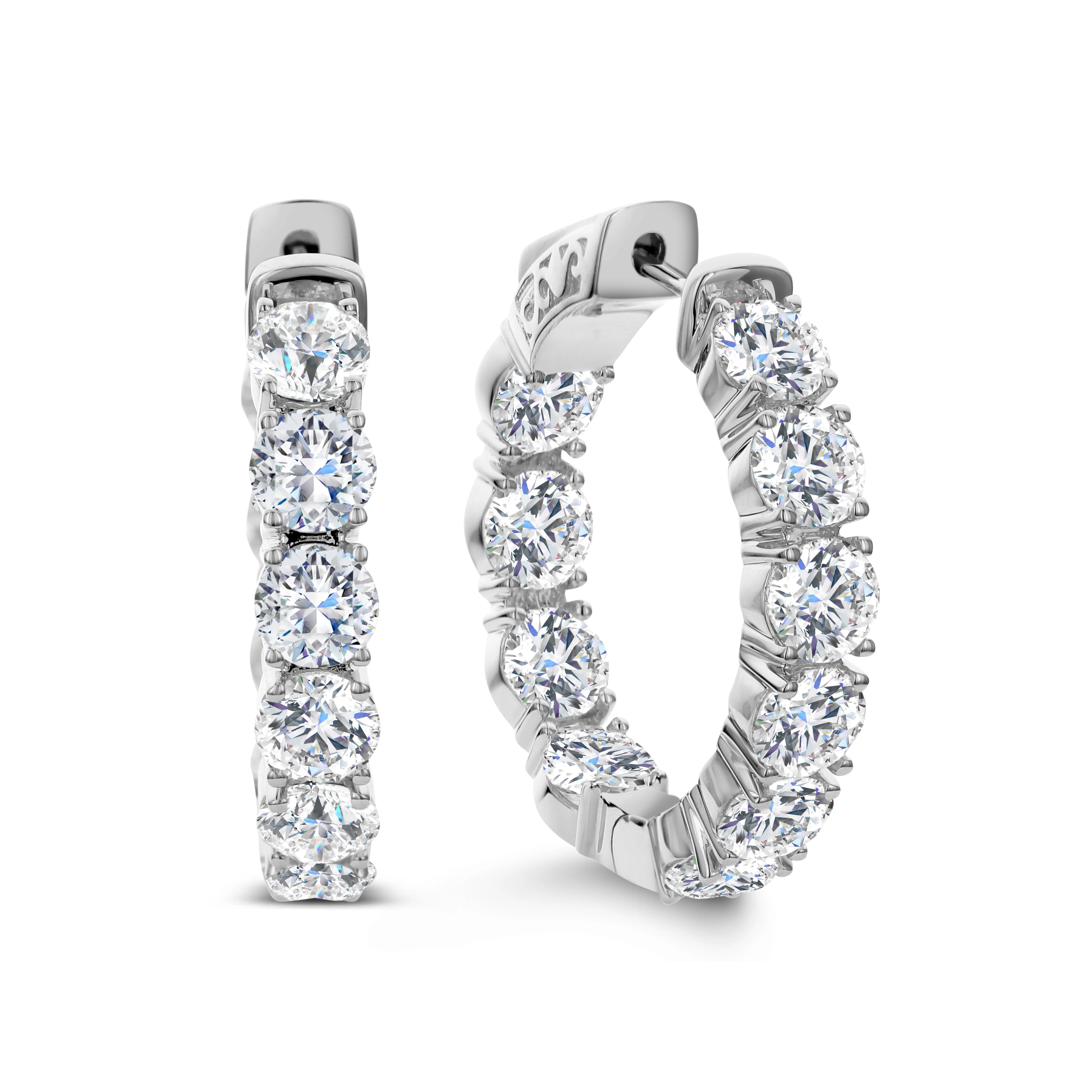 King Jewelers 18K White Gold 10.30ct Diamond Hoop Earrings