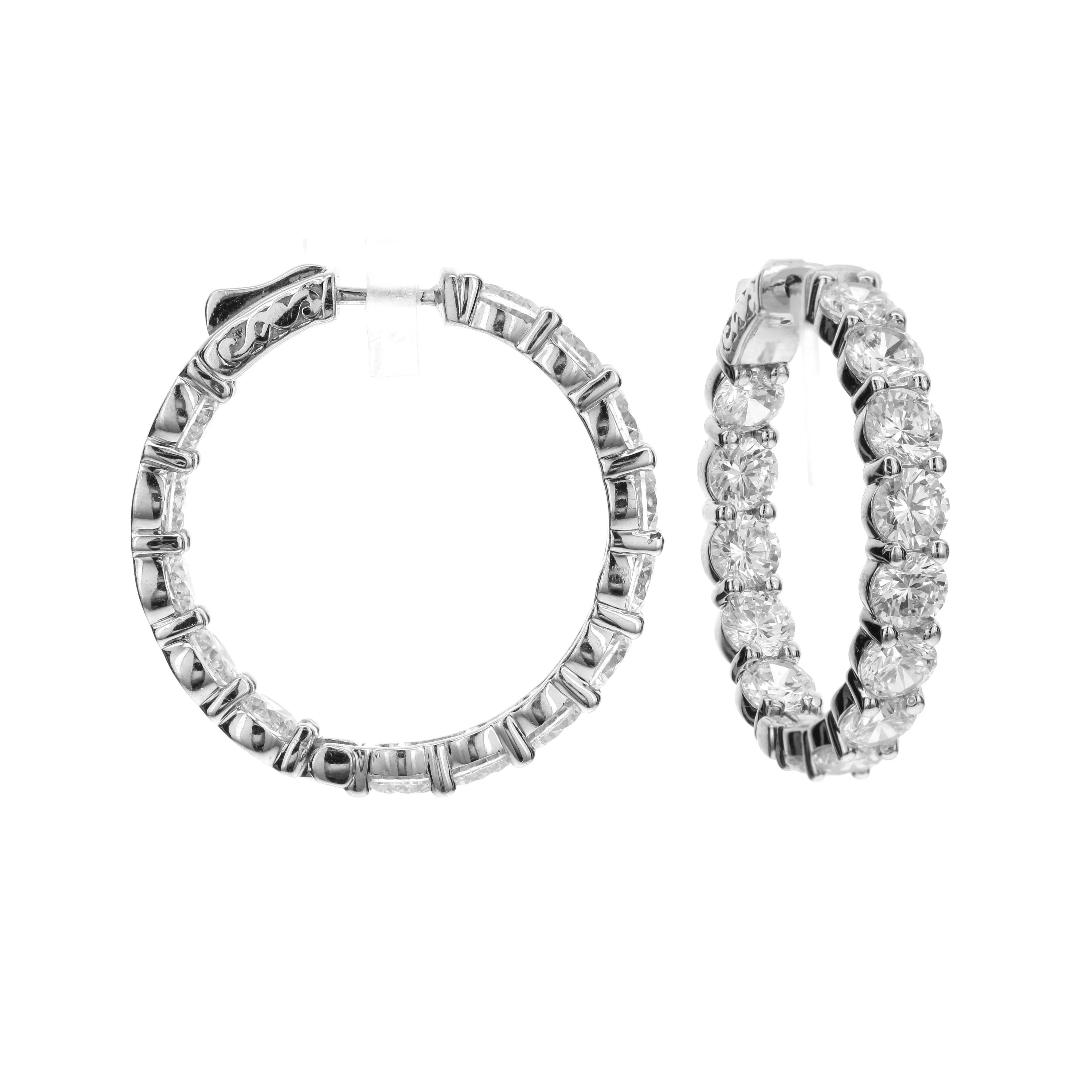 King Jewelers 18K White Gold 11.30ct Diamond Hoop Earrings