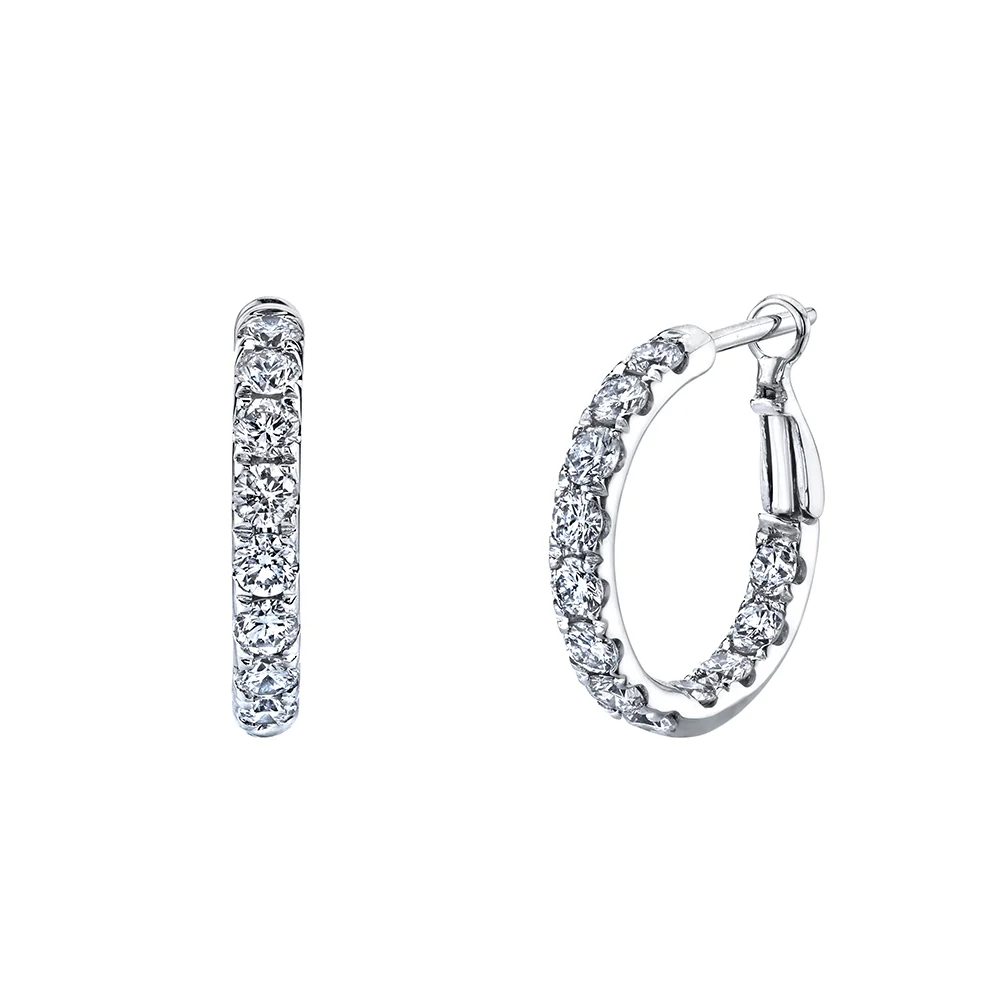 King Jewelers 18K White Gold 3.17ct Inside Out Diamond Hoop Earrings