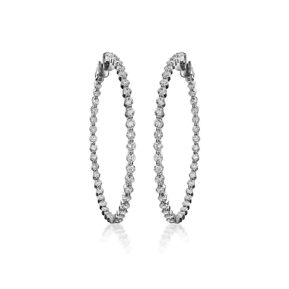 King Jewelers 18K White Gold 5.10ct Diamond Hoop Earrings