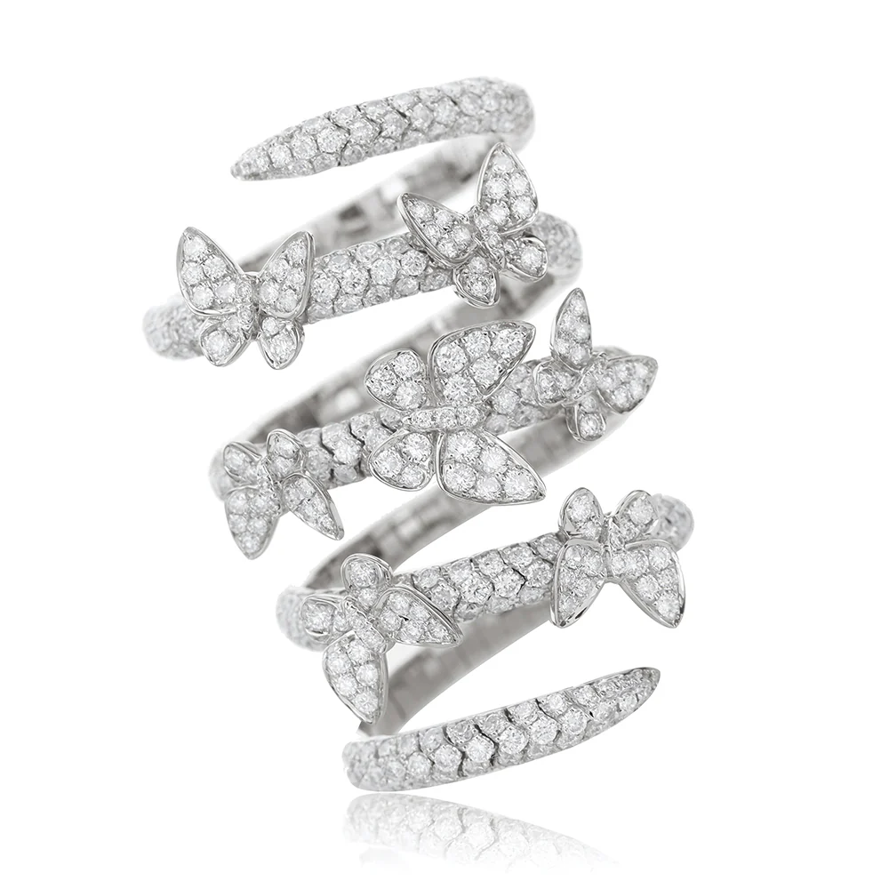 King Jewelers 18K White Gold Butterfly Diamond Wrap Ring