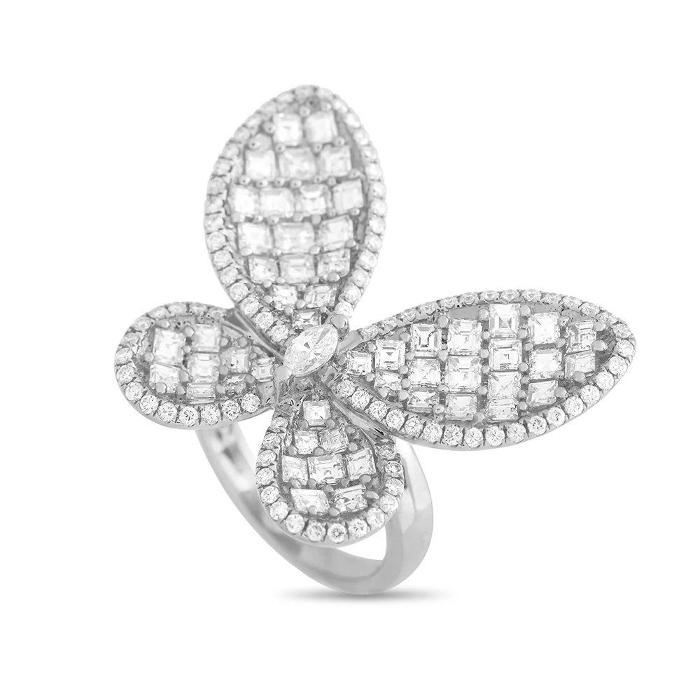 King Jewelers 18K White Gold Diamond Butterfly Ring