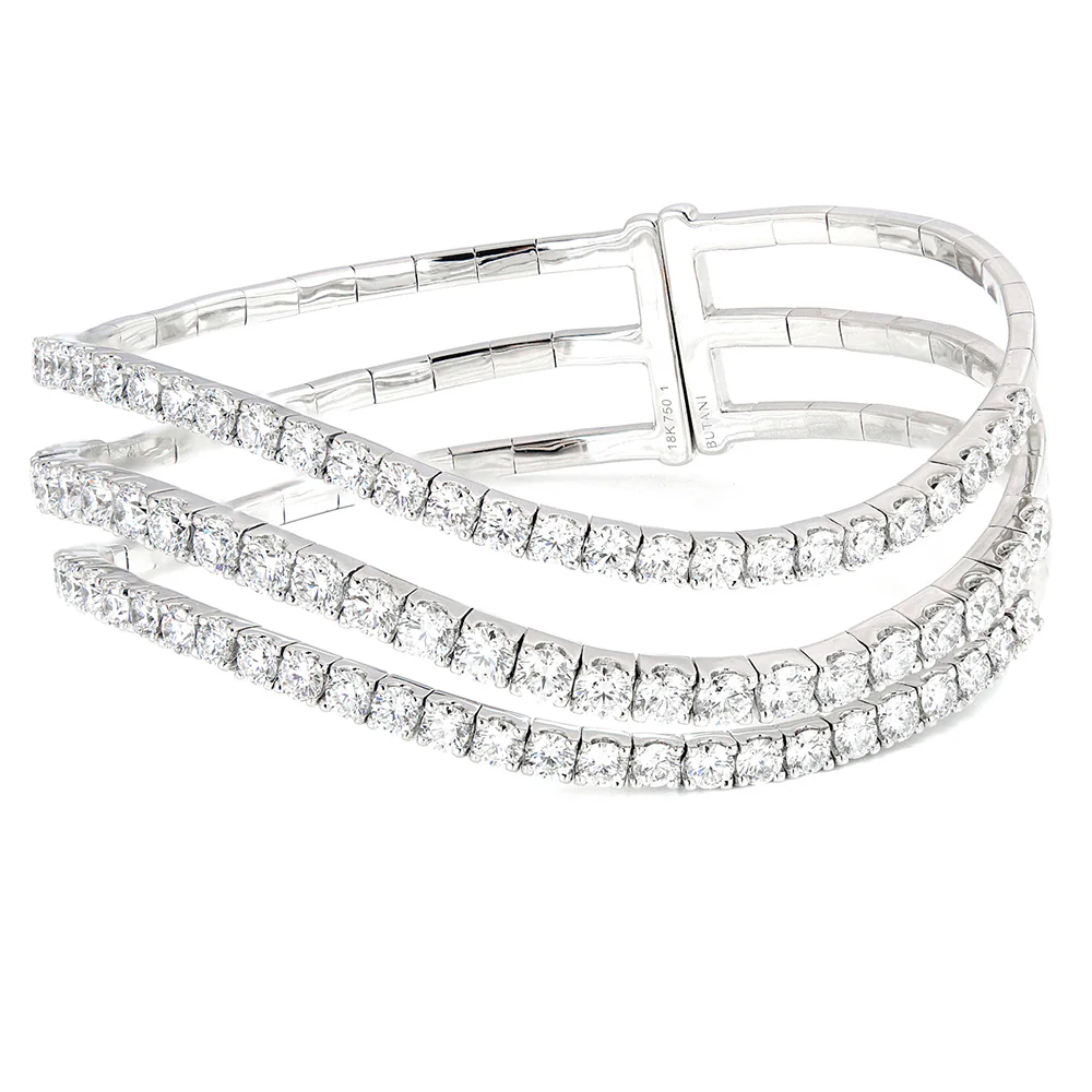 King Jewelers 18K White Gold Diamond Wave Cuff Bracelet