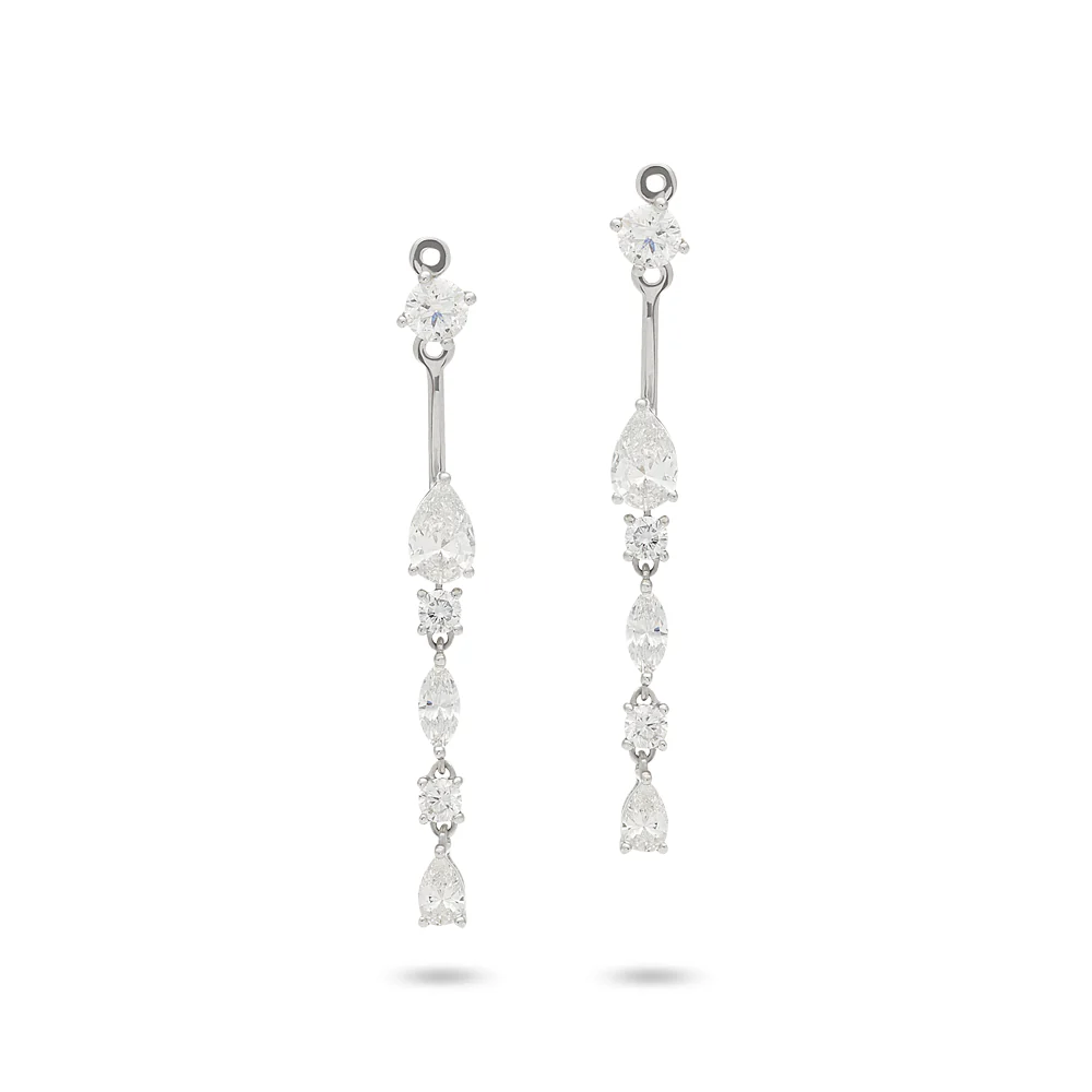 King Jewelers 18K White Gold Fancy Shape Diamond Drop Earrings