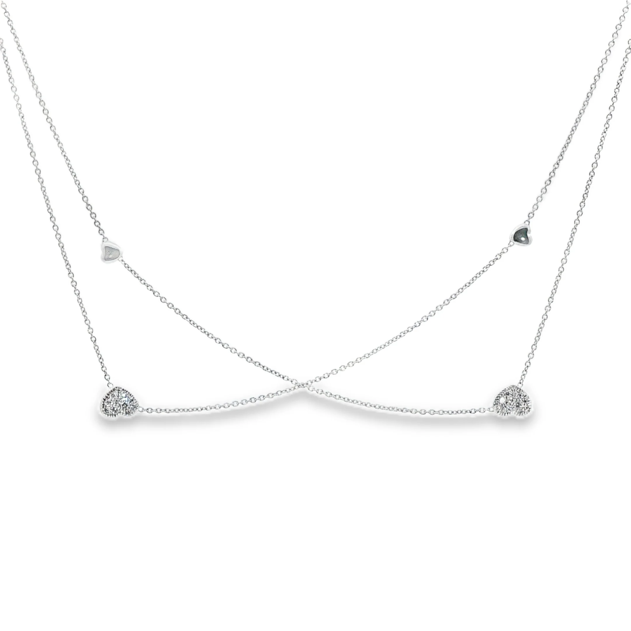 King Jewelers 18K White Gold 0.40ct Diamond Heart Station Necklace - Image 3