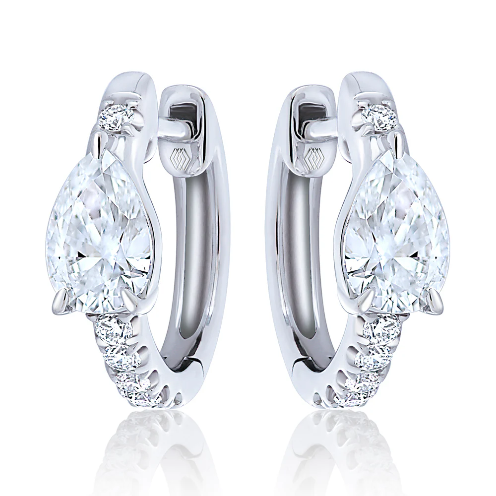 King Jewelers 18K White Gold Pear Diamond Huggie Hoop Earrings
