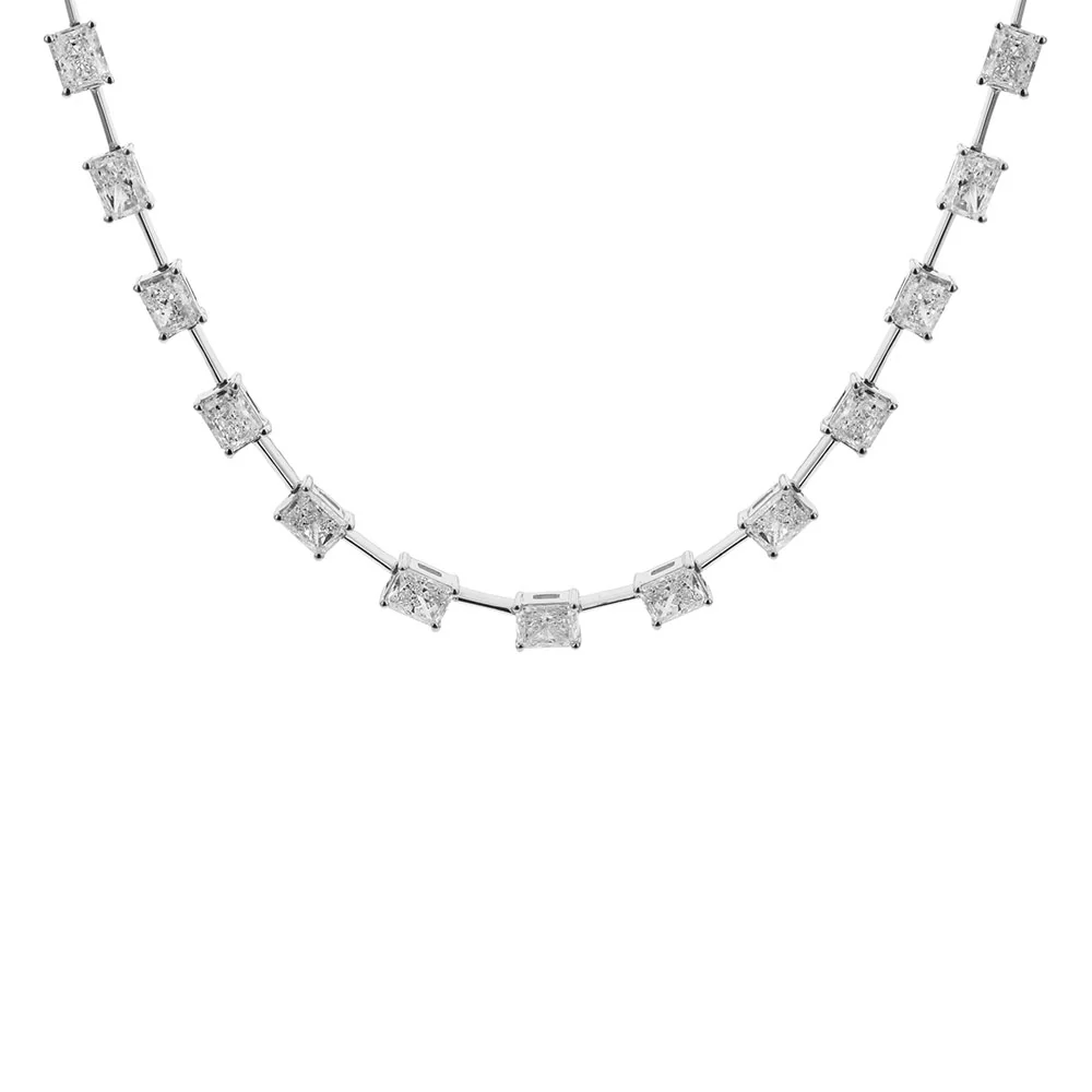 King Jewelers 18K White Gold Radiant Cut Diamond Necklace