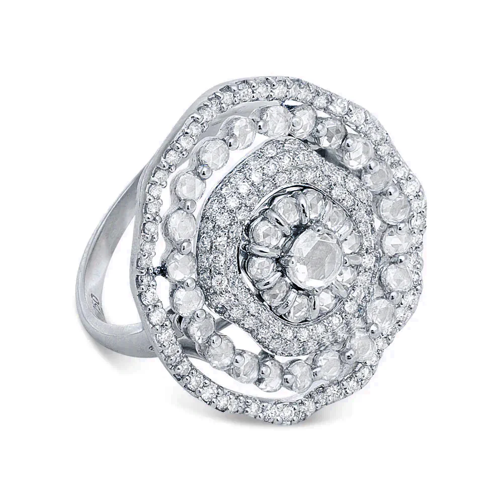 King Jewelers 18K White Gold Rose Cut Diamond Oval Ring - Image 2