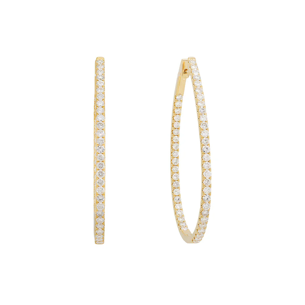 King Jewelers 18K Yellow Gold 3.30ct Diamond Oval Hoop Earrings