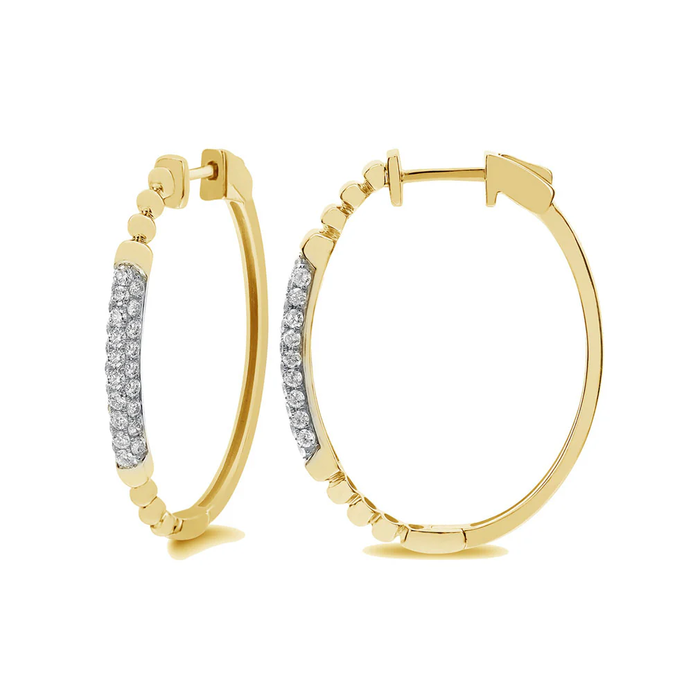 King Jewelers 18K Yellow Gold Bead Diamond Hoop Earrings