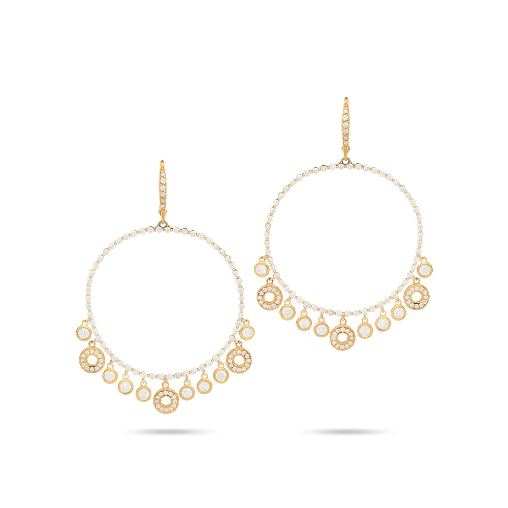King Jewelers 18K Yellow Gold Circle Round Diamond Earrings