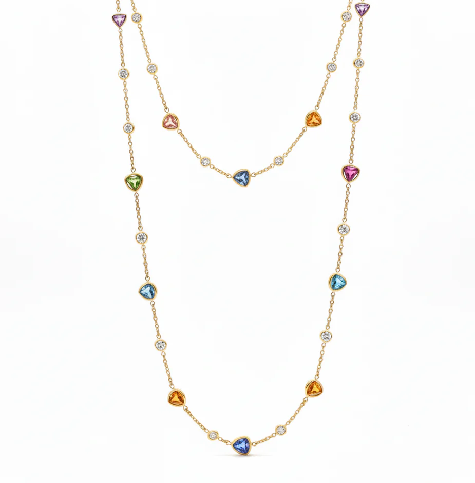King Jewelers 18K Yellow Gold Mixed Gemstone and Diamond Station Necklace
