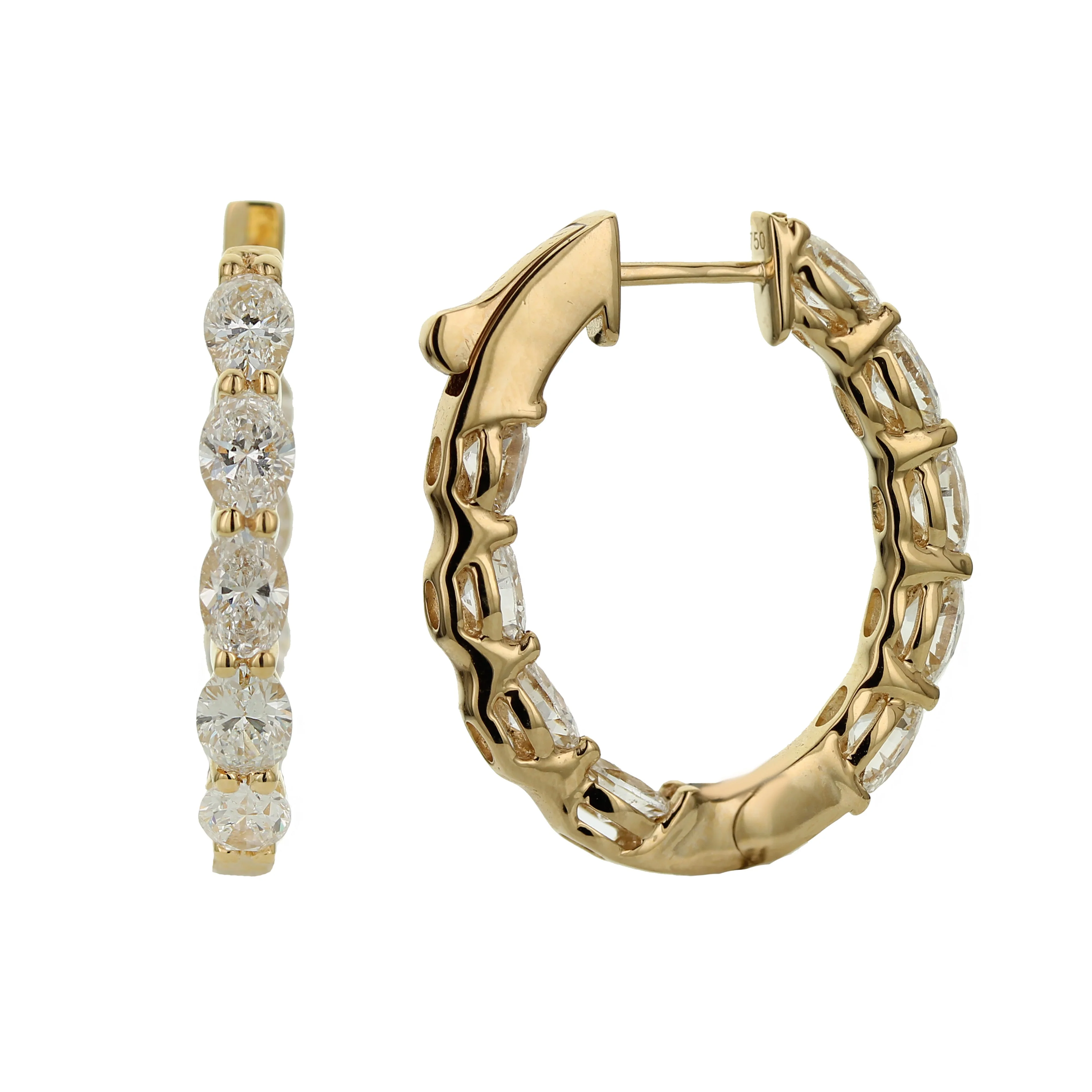 King Jewelers 2.50ct Oval Diamond Hoop Earrings 18K Yellow Gold