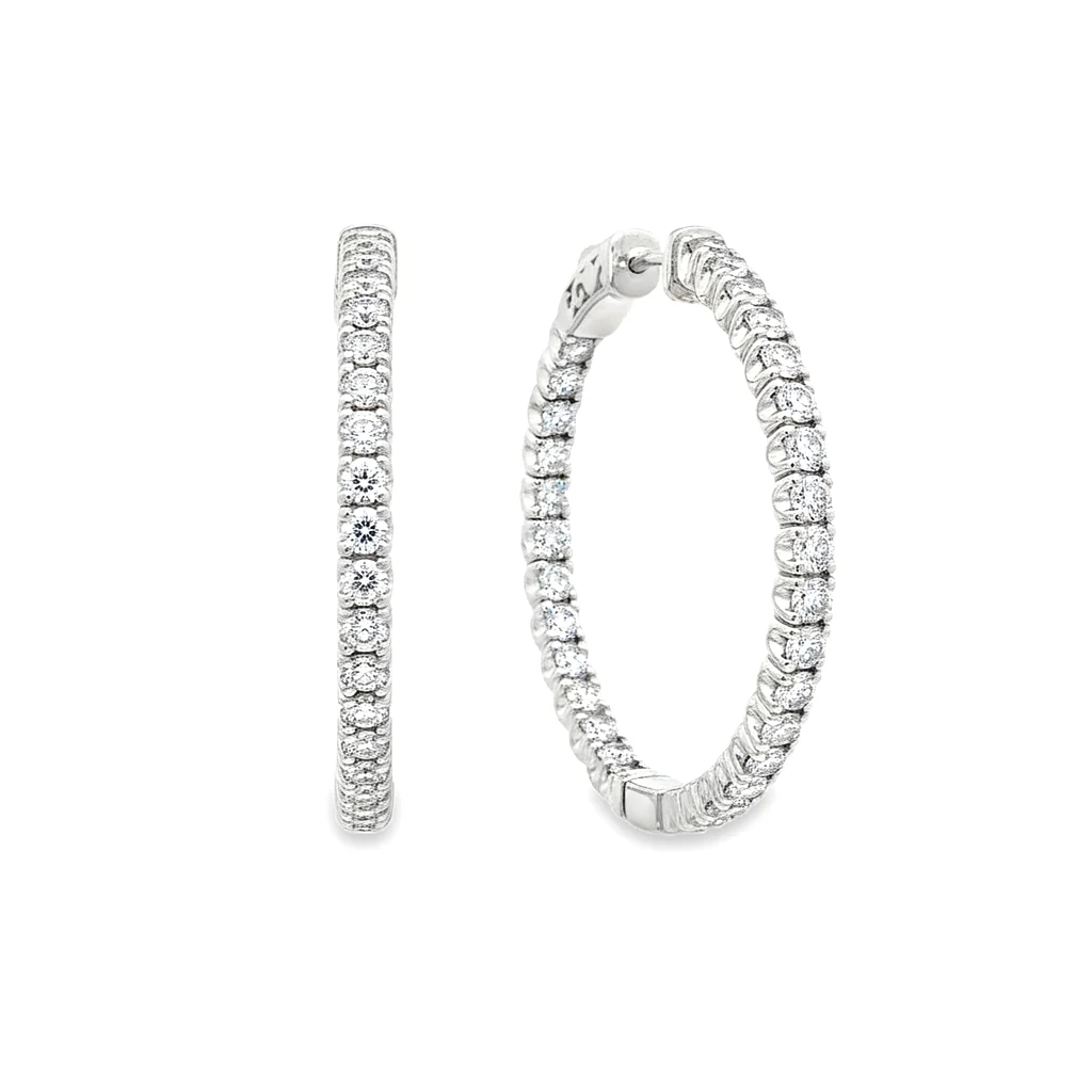 King Jewelers 3 Carat Diamond Hoop Earrings 14K White Gold