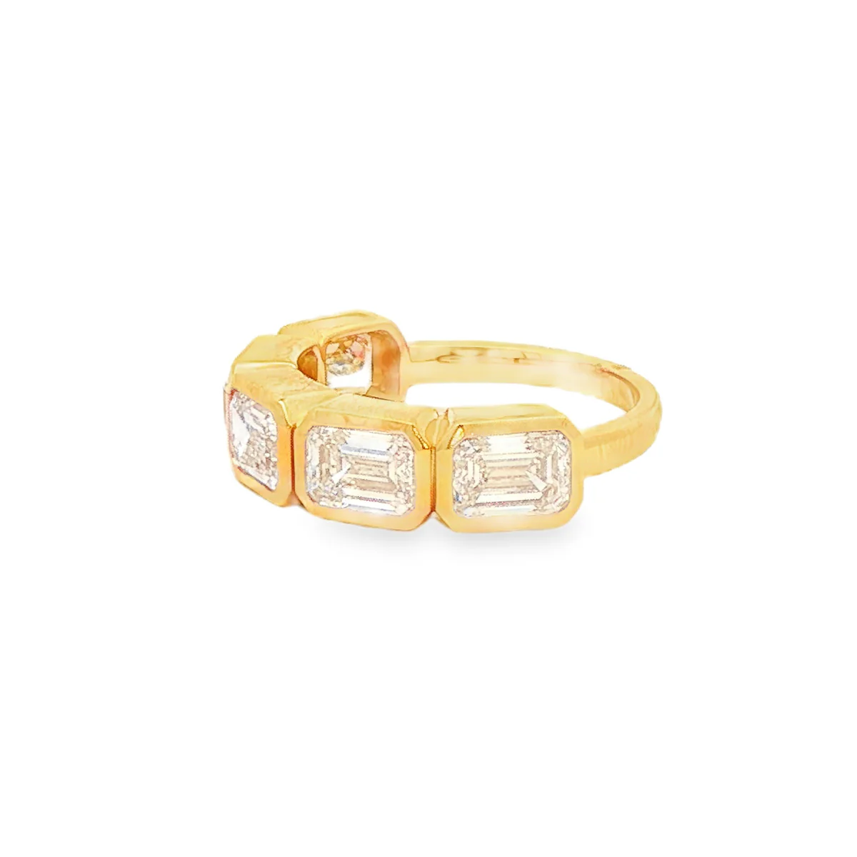 King Jewelers Bezel Set Emerald Cut Diamond Ring 18K Yellow Gold - Image 2