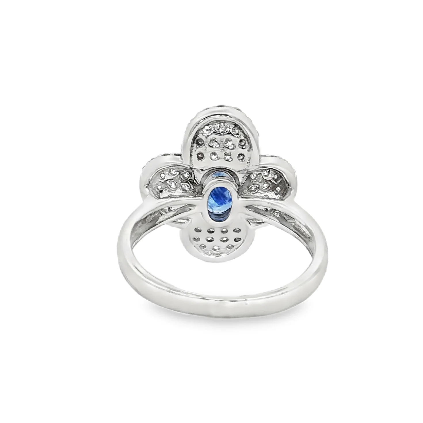 King Jewelers Blue Sapphire Floral Cocktail Ring with Diamonds 18K White Gold - Image 2