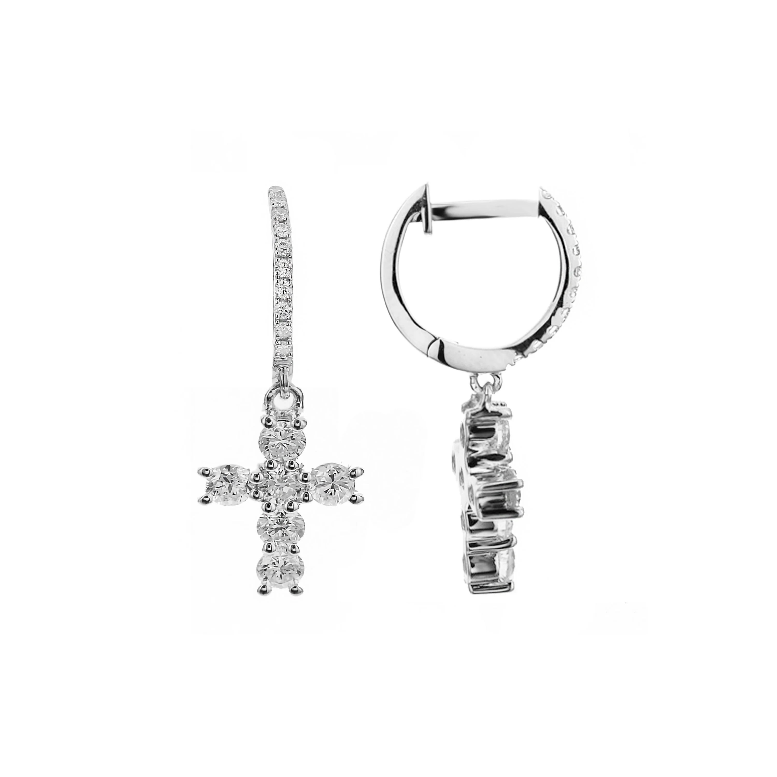 King Jewelers Cross Dangle Earrings 18K White Gold