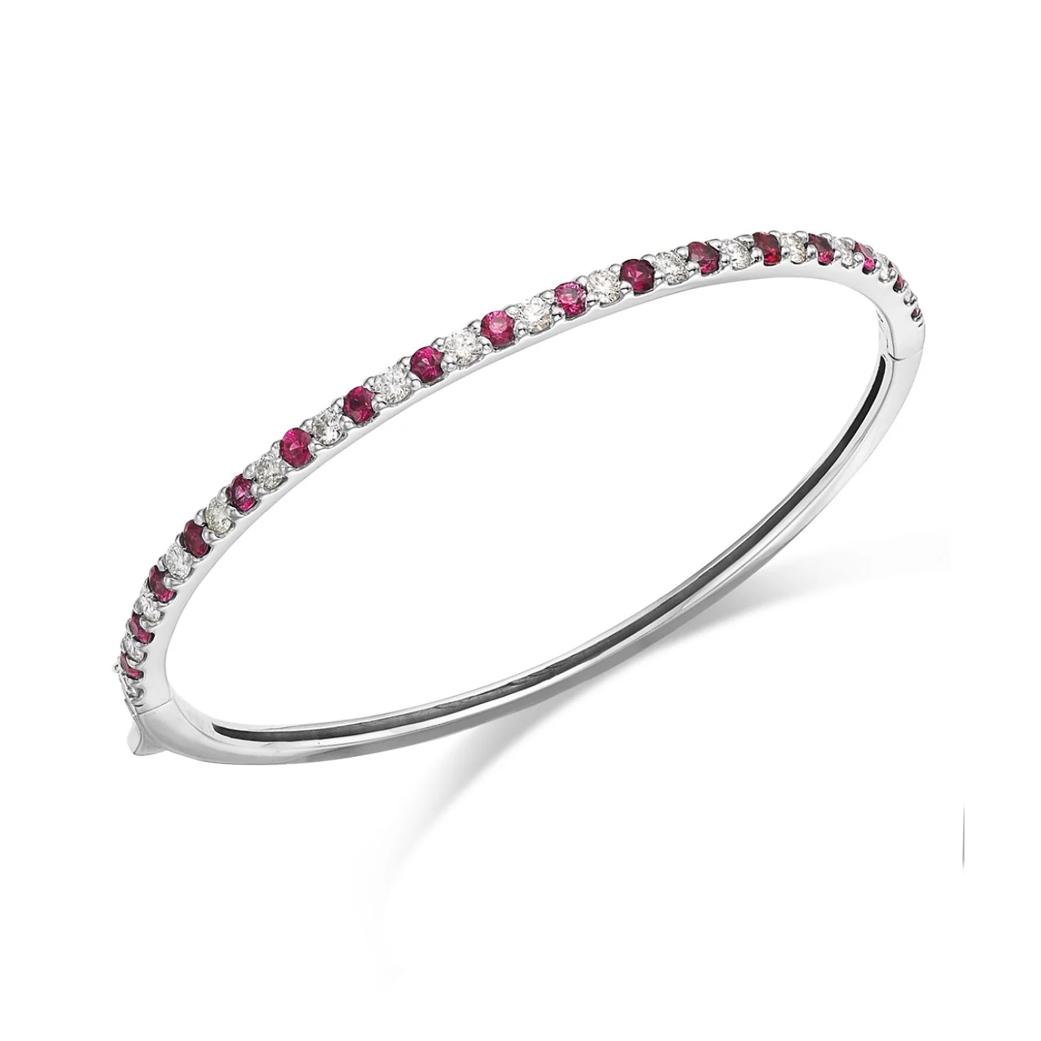 King Jewelers Diamond and Ruby Bangle Bracelet 14K White Gold