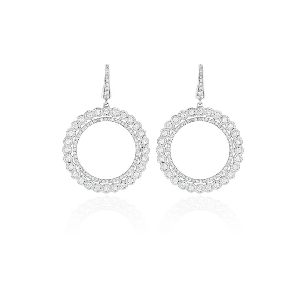 King Jewelers Diamond Bezel Circle Cut Out Earrings 18K White Gold