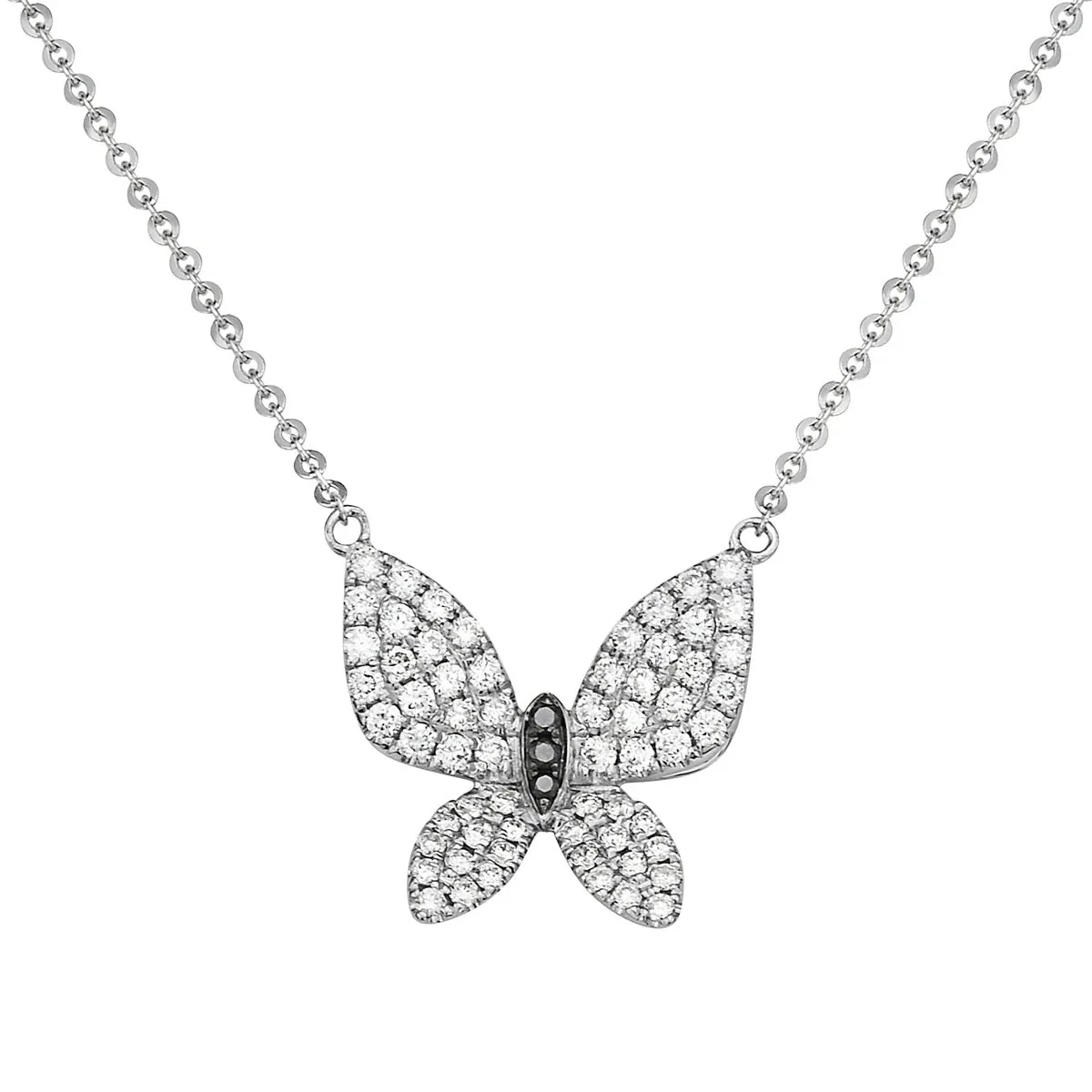 King Jewelers Diamond Butterfly Pendant Necklace 14K White Gold