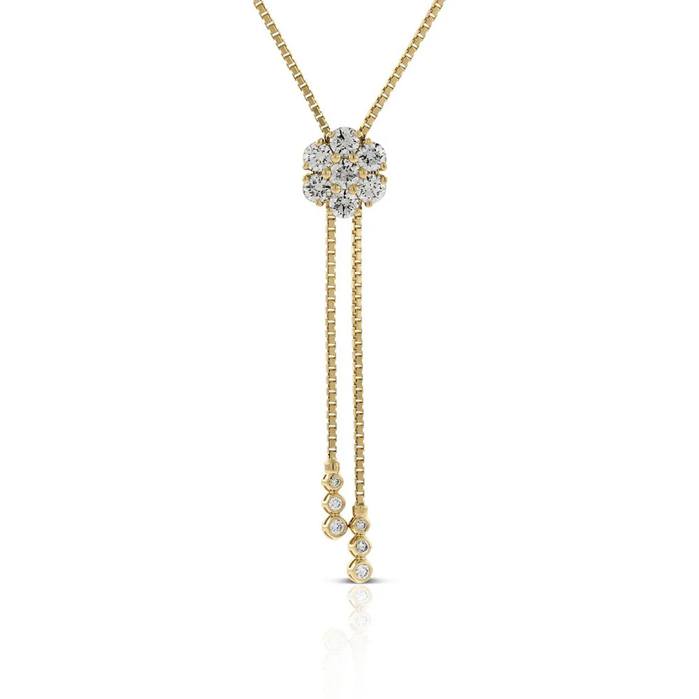 King Jewelers Diamond Flower Bolo Necklace 14K Yellow Gold