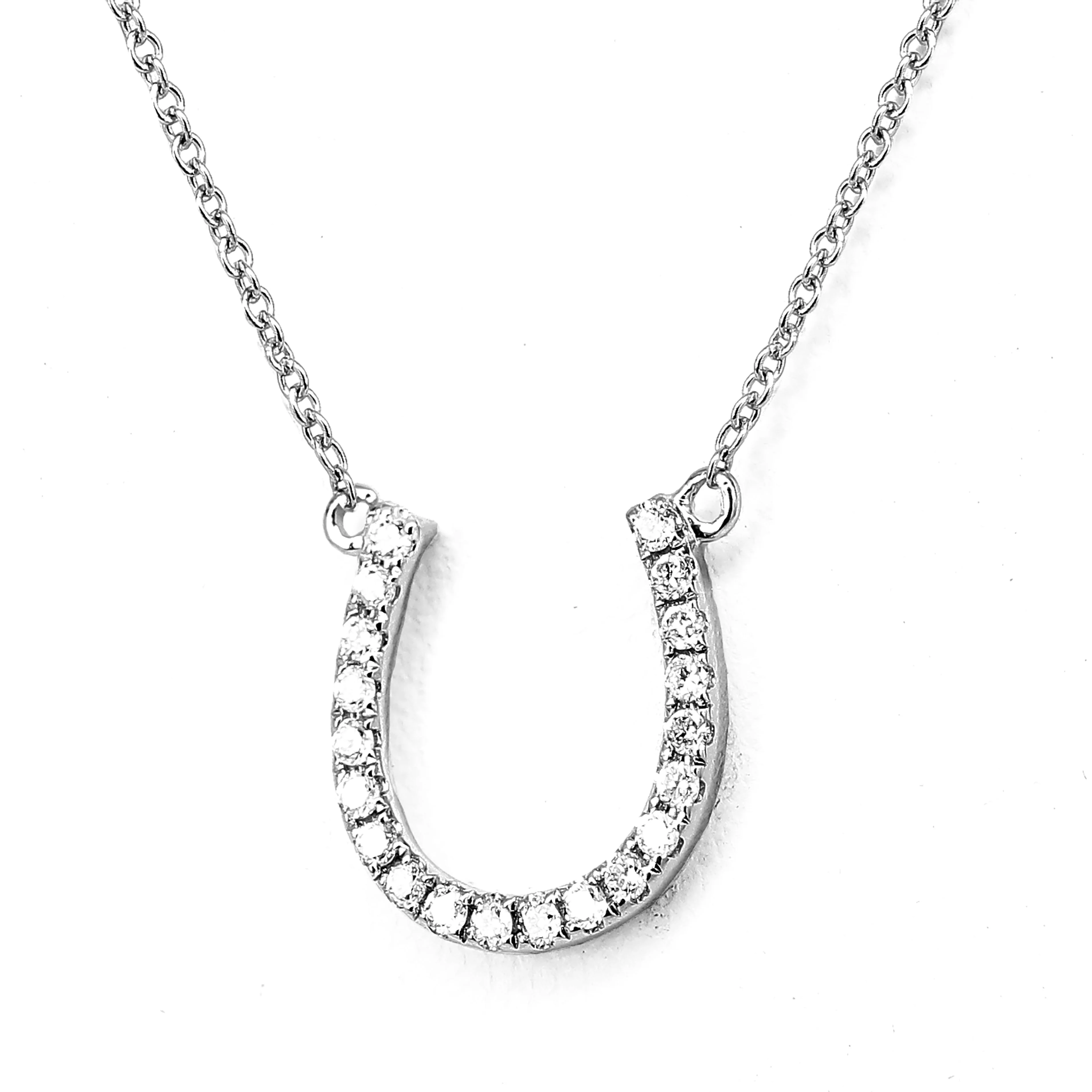 King Jewelers Diamond Horseshoe Pendant Necklace 18K White Gold