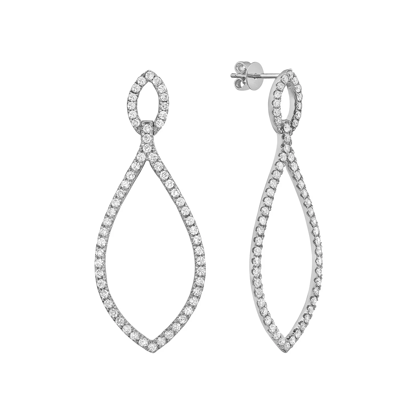 King Jewelers Diamond Marquise Drop Earrings 14K White Gold