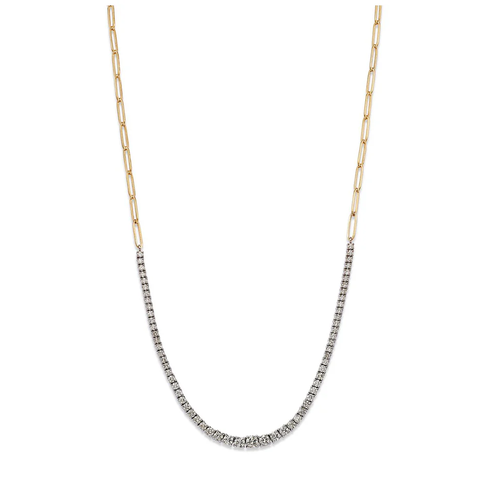 King Jewelers Diamond Tennis and Paperclip Chain Necklace