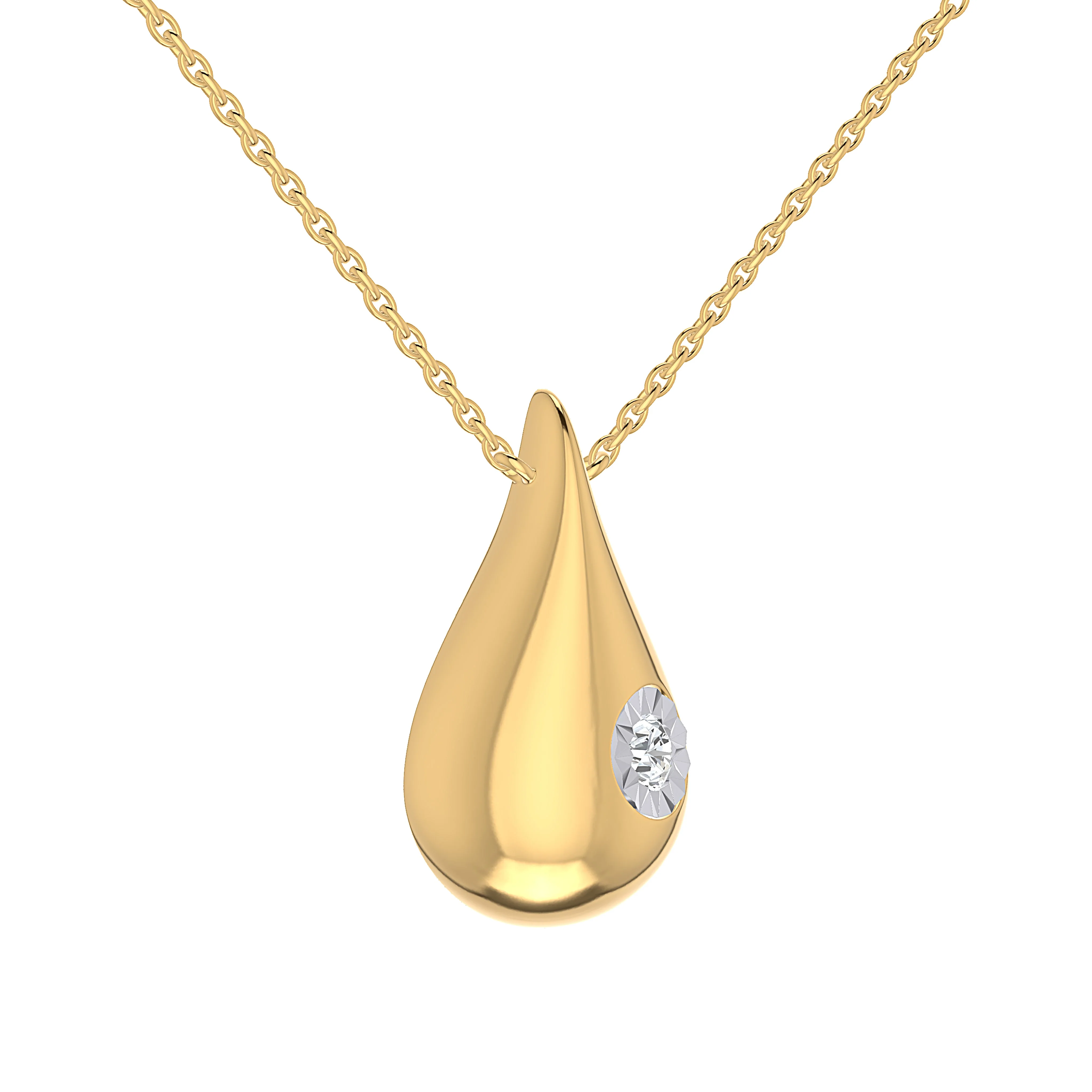 King Jewelers Diamond Water Drop Pendant Necklace 14K Yellow Gold