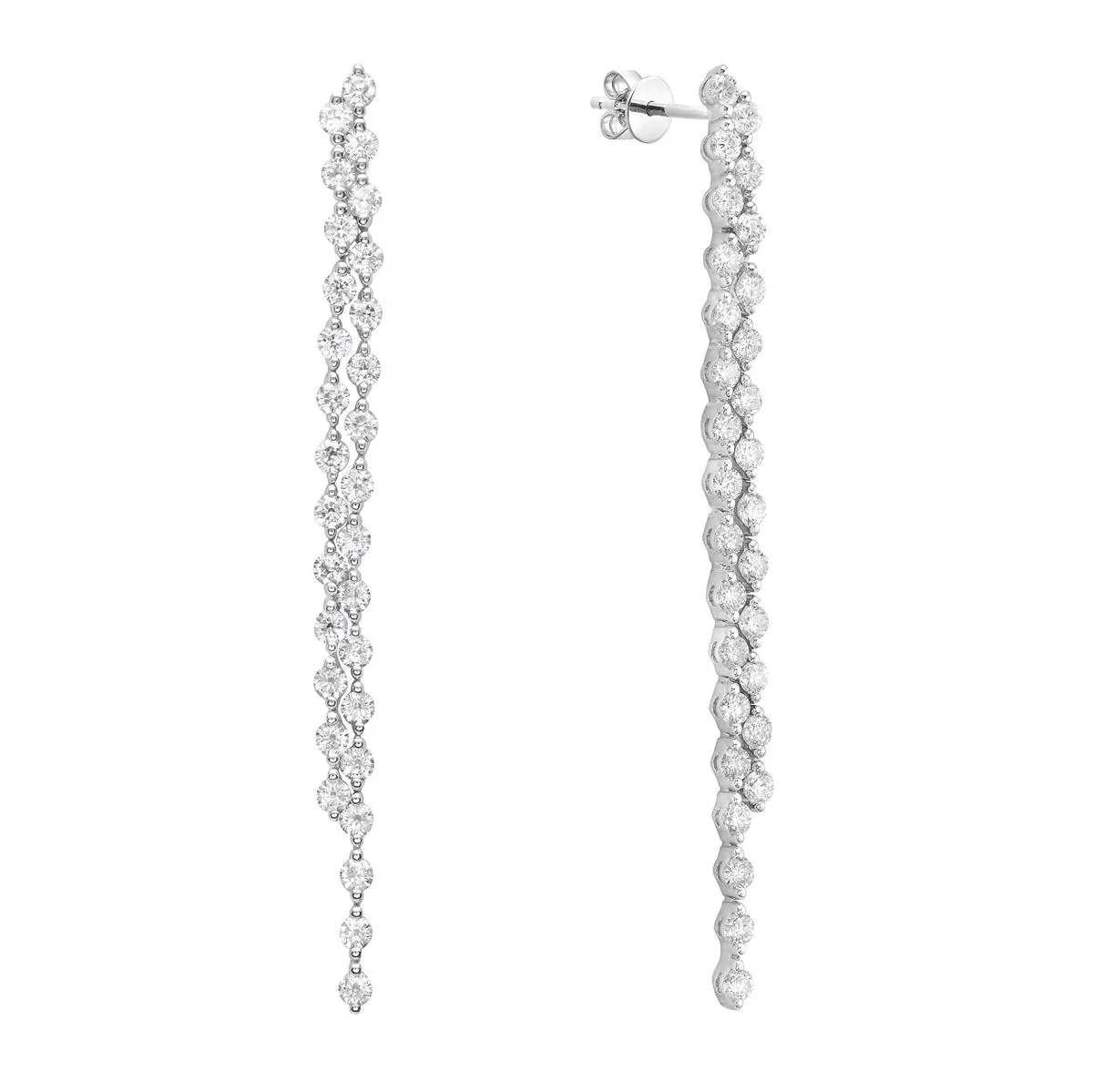 King Jewelers Double Strand Diamond Drop Earrings 14K White Gold - Image 2