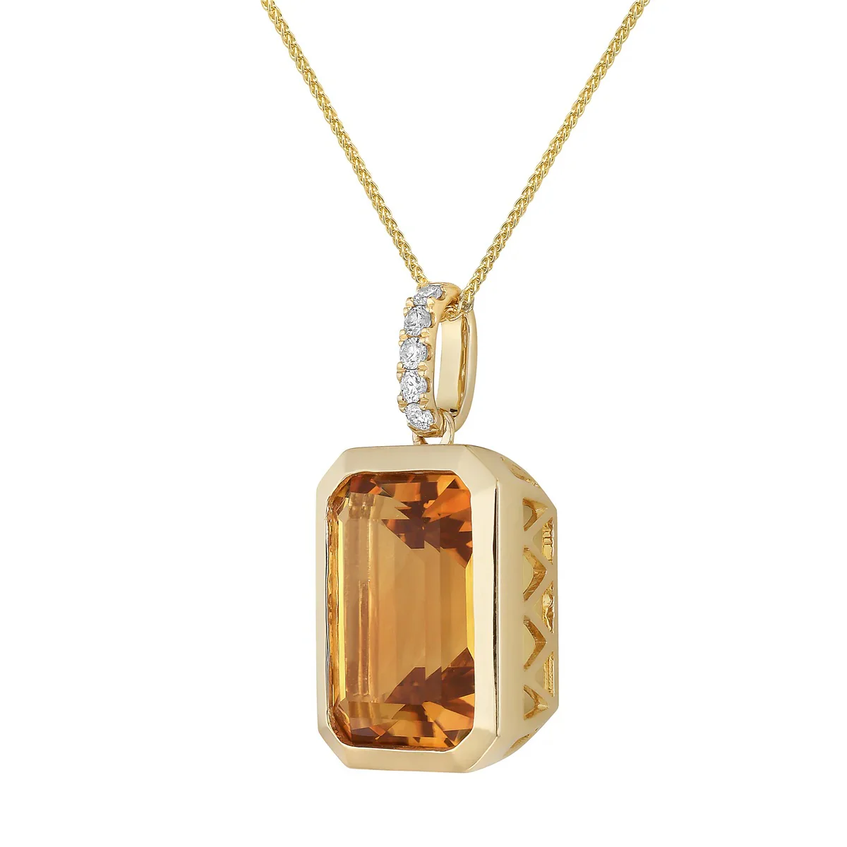 King Jewelers Emerald Cut Citrine Pendant Necklace 14K Yellow Gold - Image 2