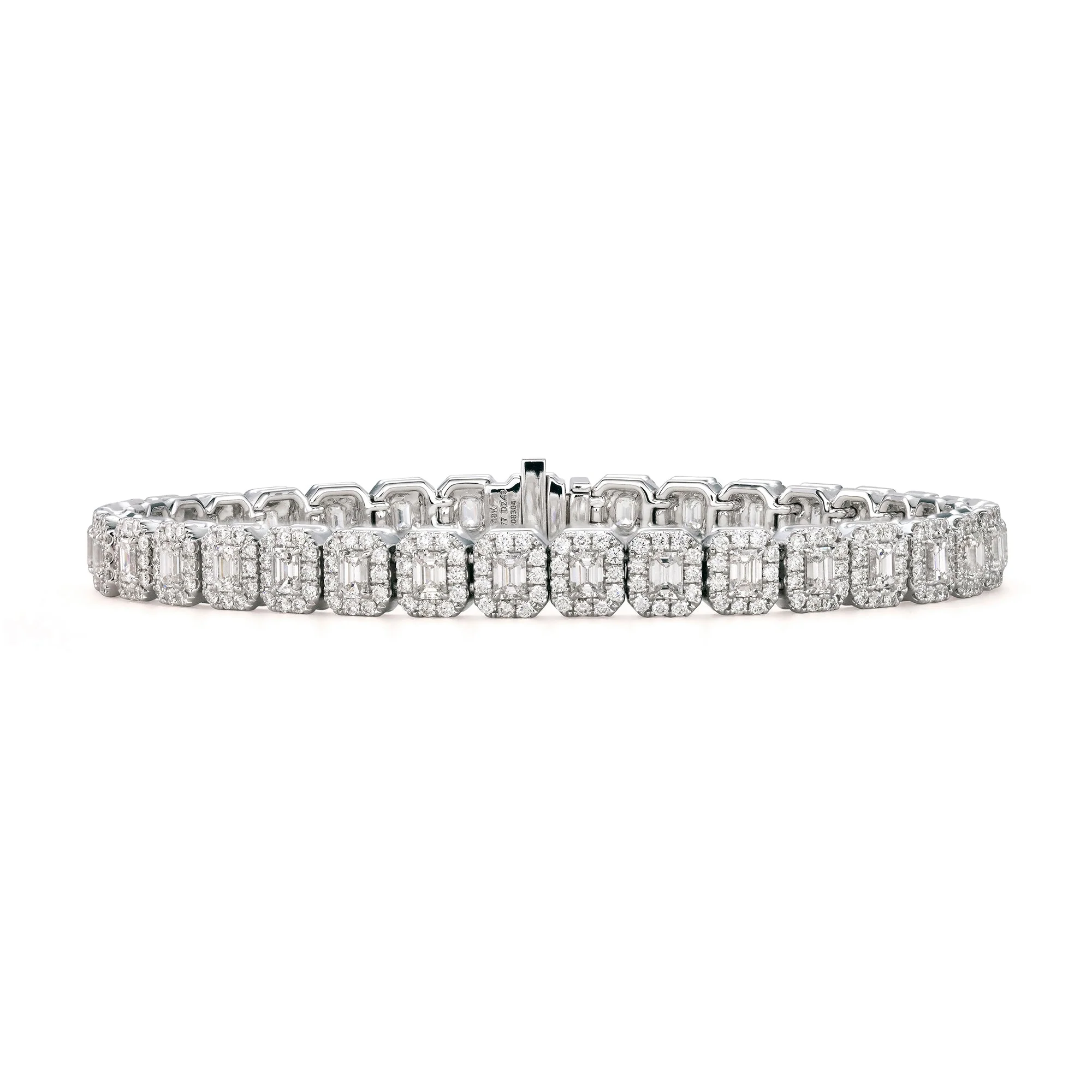 King Jewelers Emerald Cut Diamond Halo Bracelet 18K White Gold