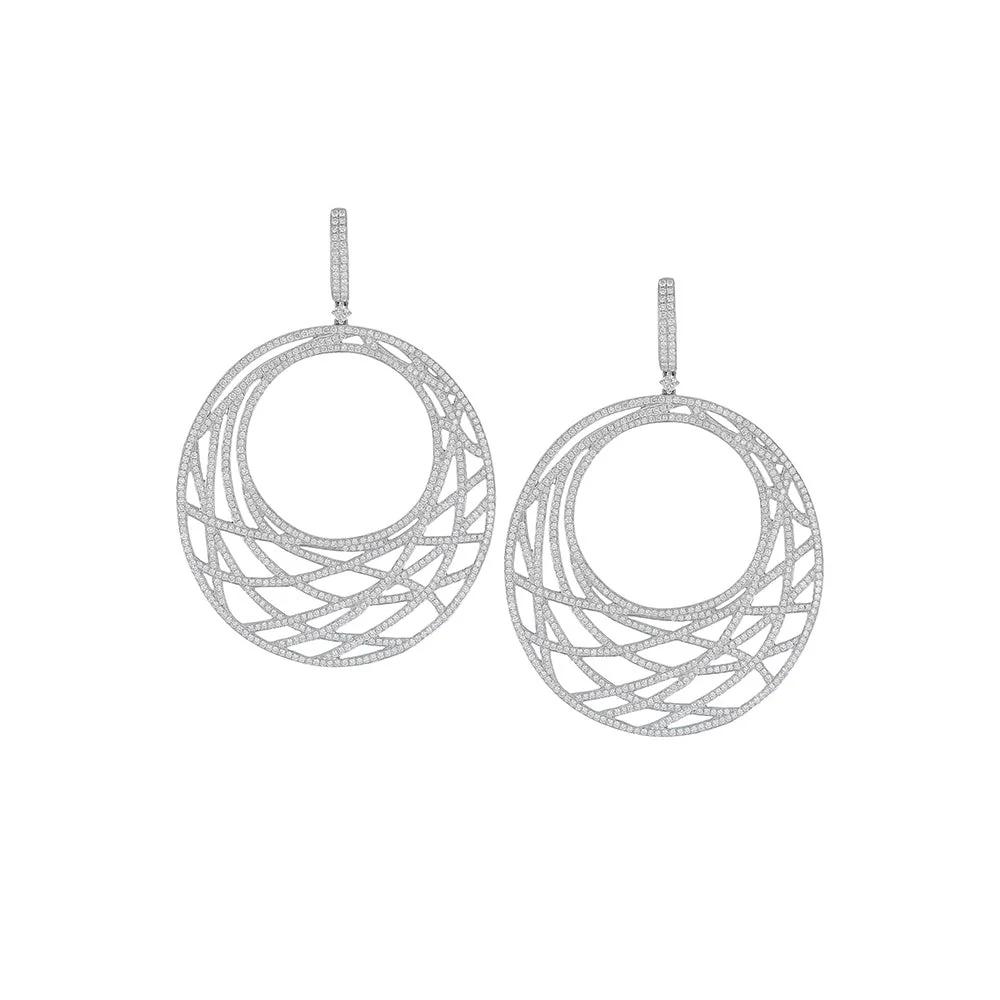 King Jewelers Geometric Round Diamond Earrings 18K White Gold