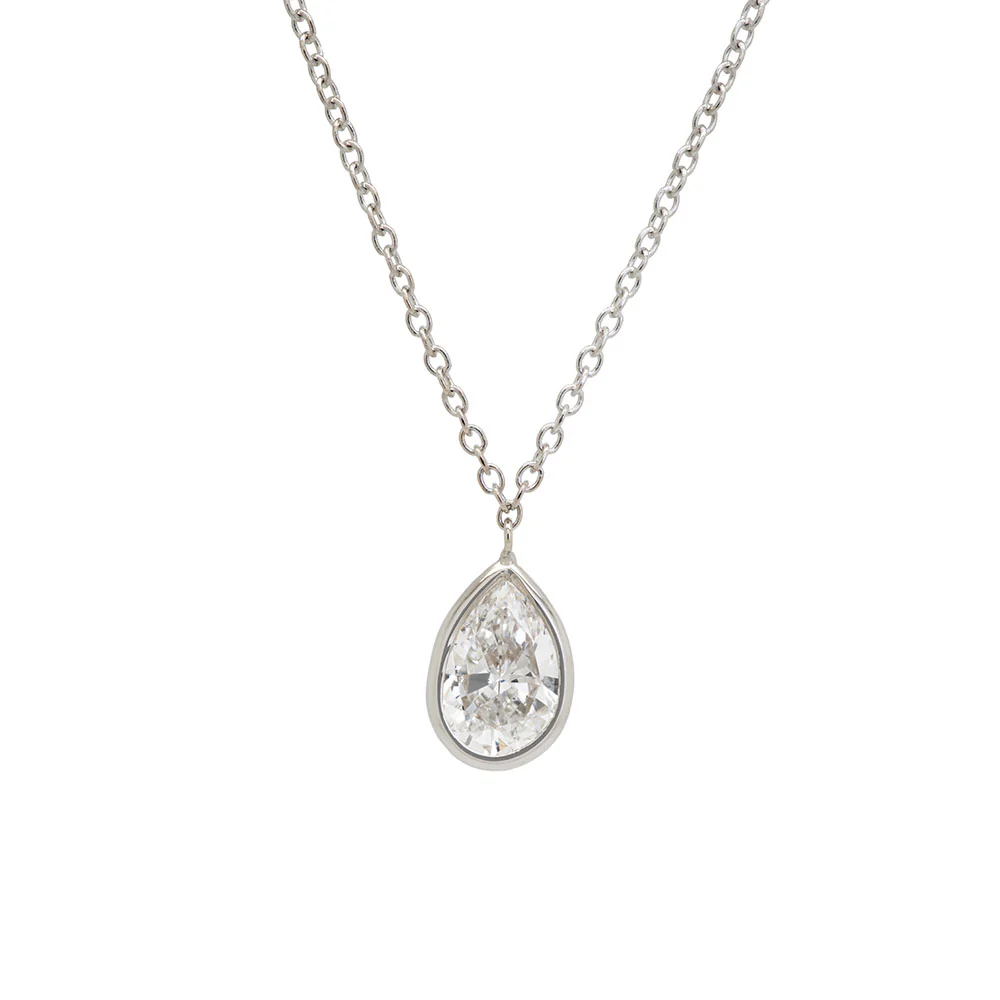 King Jewelers GIA Certified Pear Diamond Necklace 14K White Gold