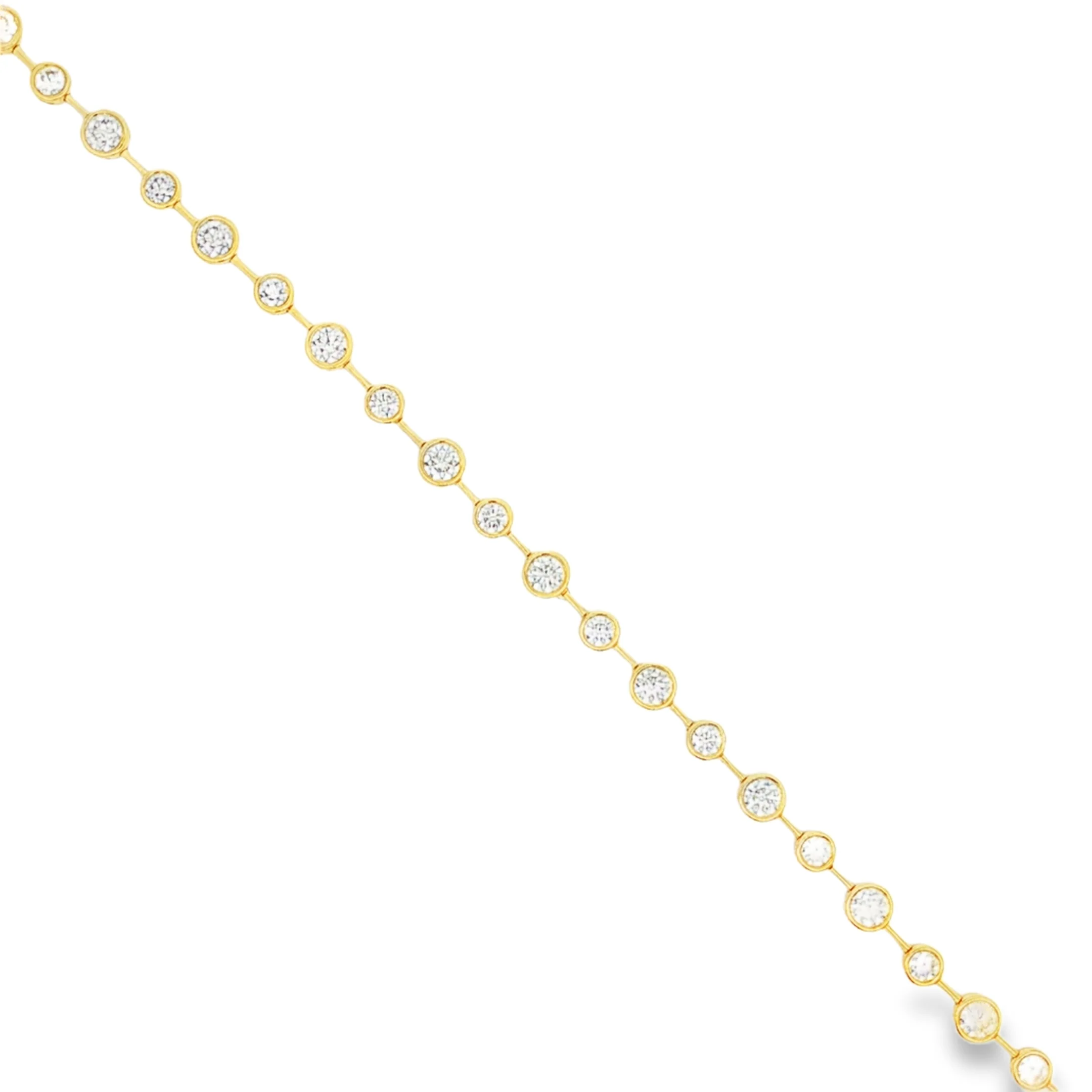 King Jewelers Graduated 4.60ct Diamond Bezel Station Bracelet 18K Yellow Gold - Image 2