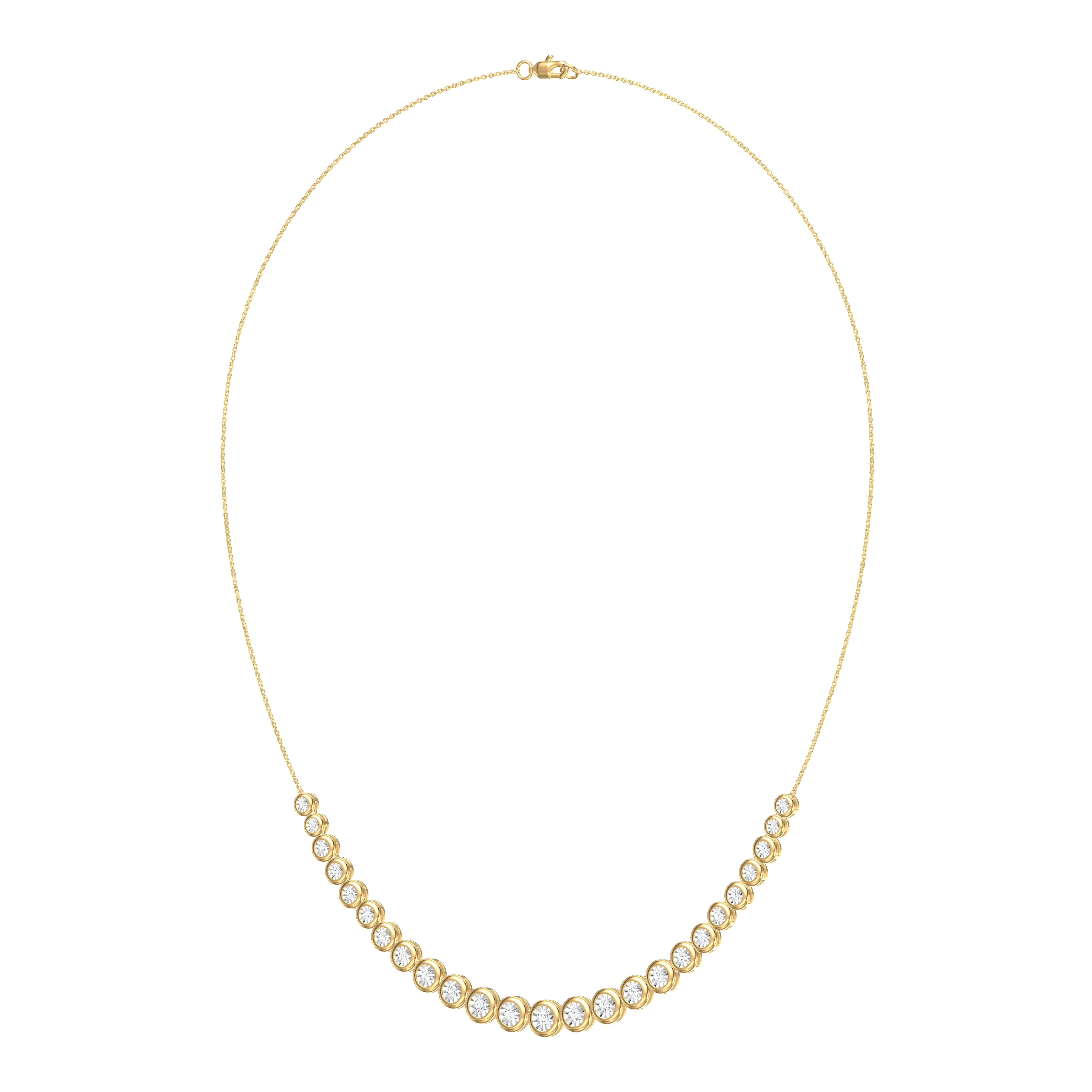 King Jewelers Graduated Bezel Diamond Tennis Segment Necklace 14K Yellow Gold