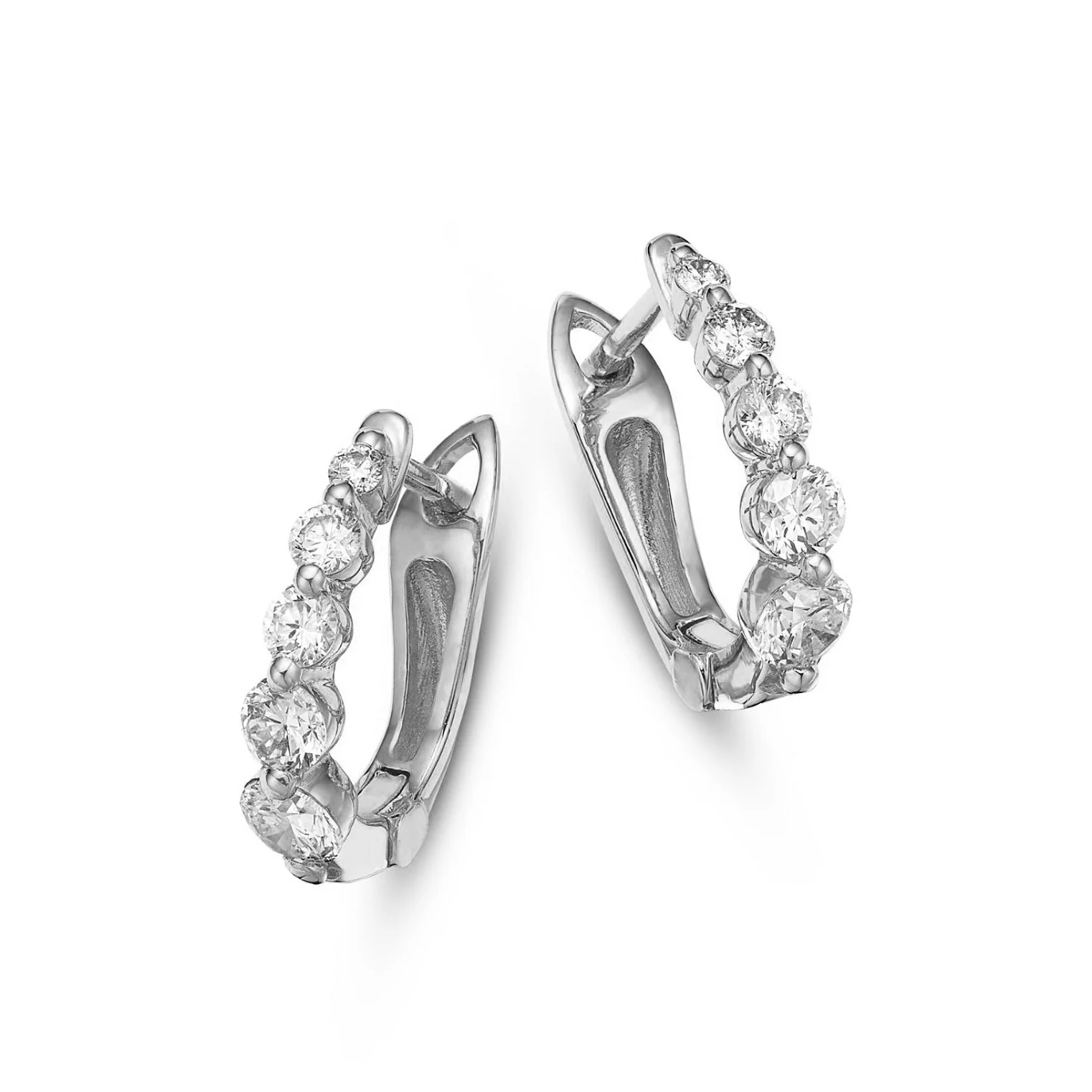 King Jewelers Graduating Diamond Hoop Earrings 14K White Gold