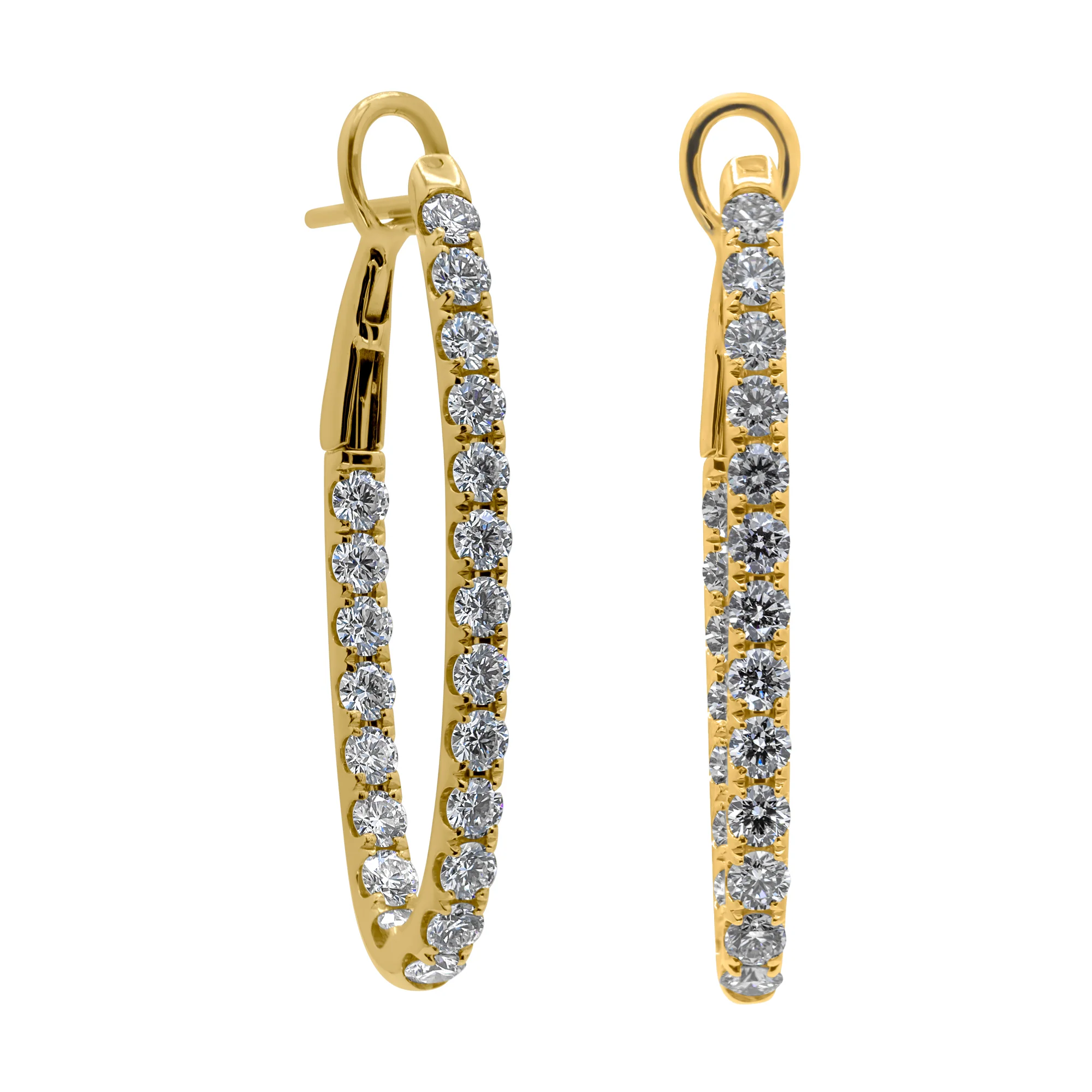 King Jewelers Long Oval 2.01ct Diamond Hoop Earrings 18K Yellow Gold