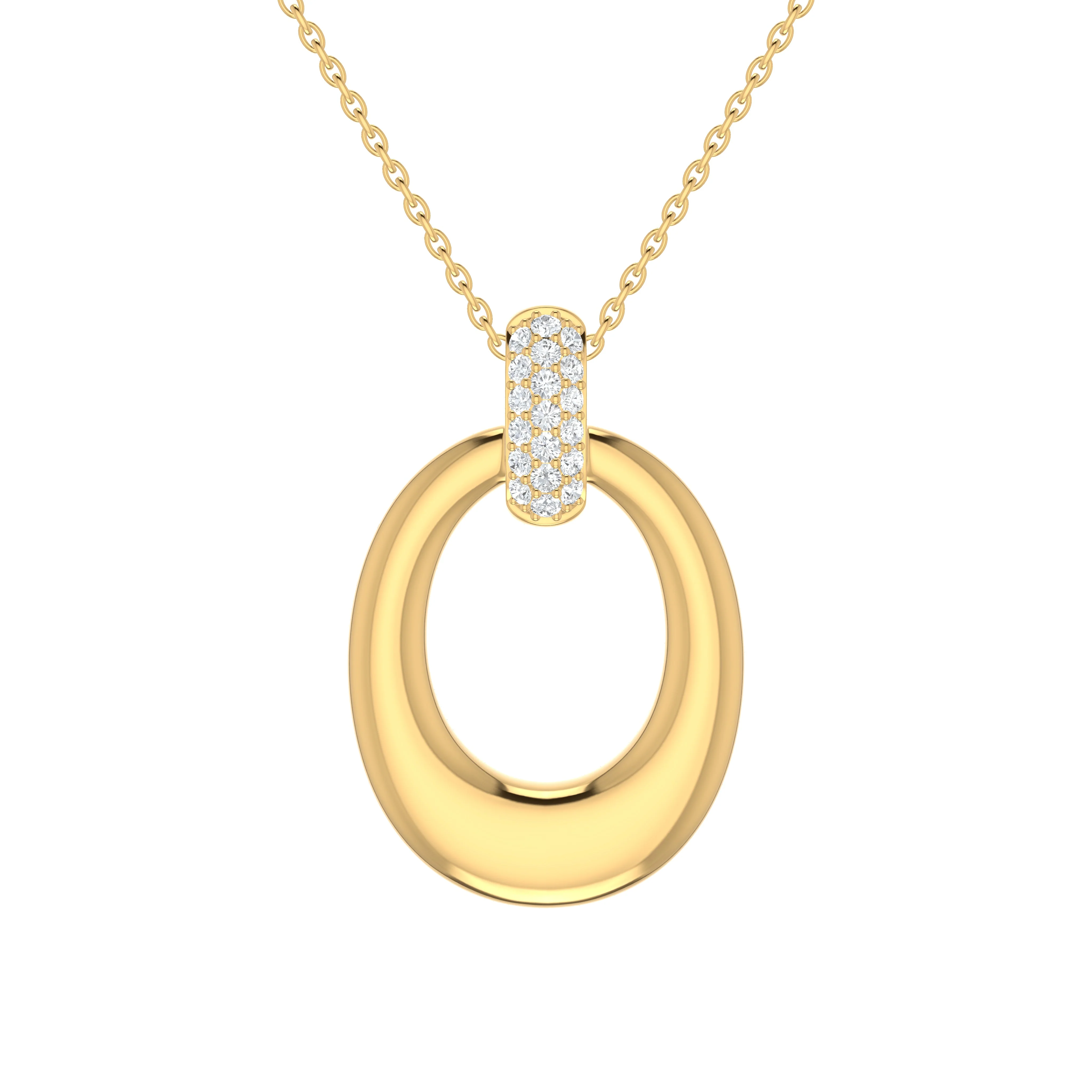 King Jewelers Open Gold Circle Diamond Bail Pendant Necklace 14K Yellow Gold
